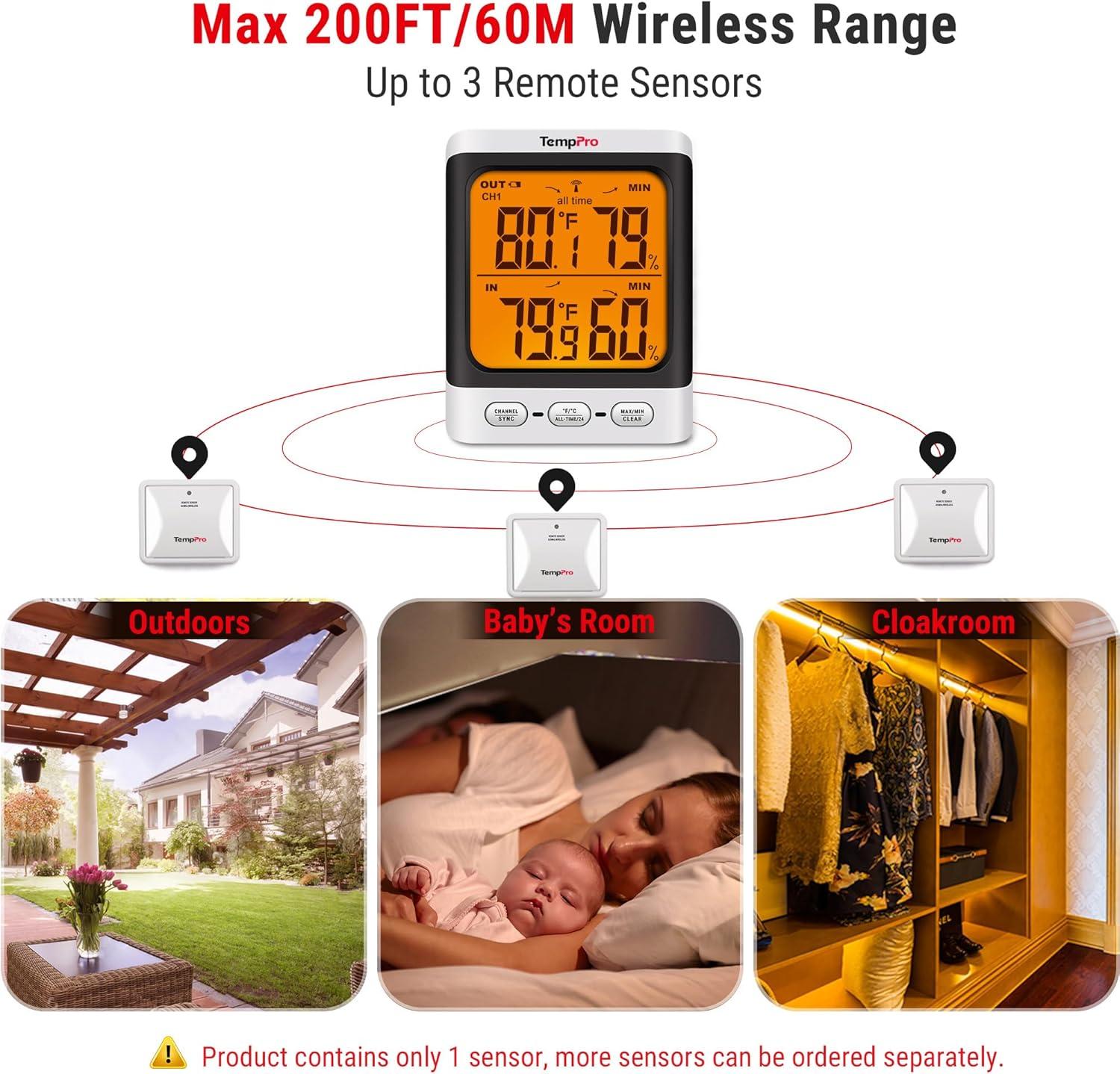 imageTempPro Indoor Outdoor Thermometer Wireless 500 ft Outside Thermometer with ColdResistant Sensor Outdoor Thermometer Waterproof for Patio with 33quot LCD Backlit Display Previously ThermoPro