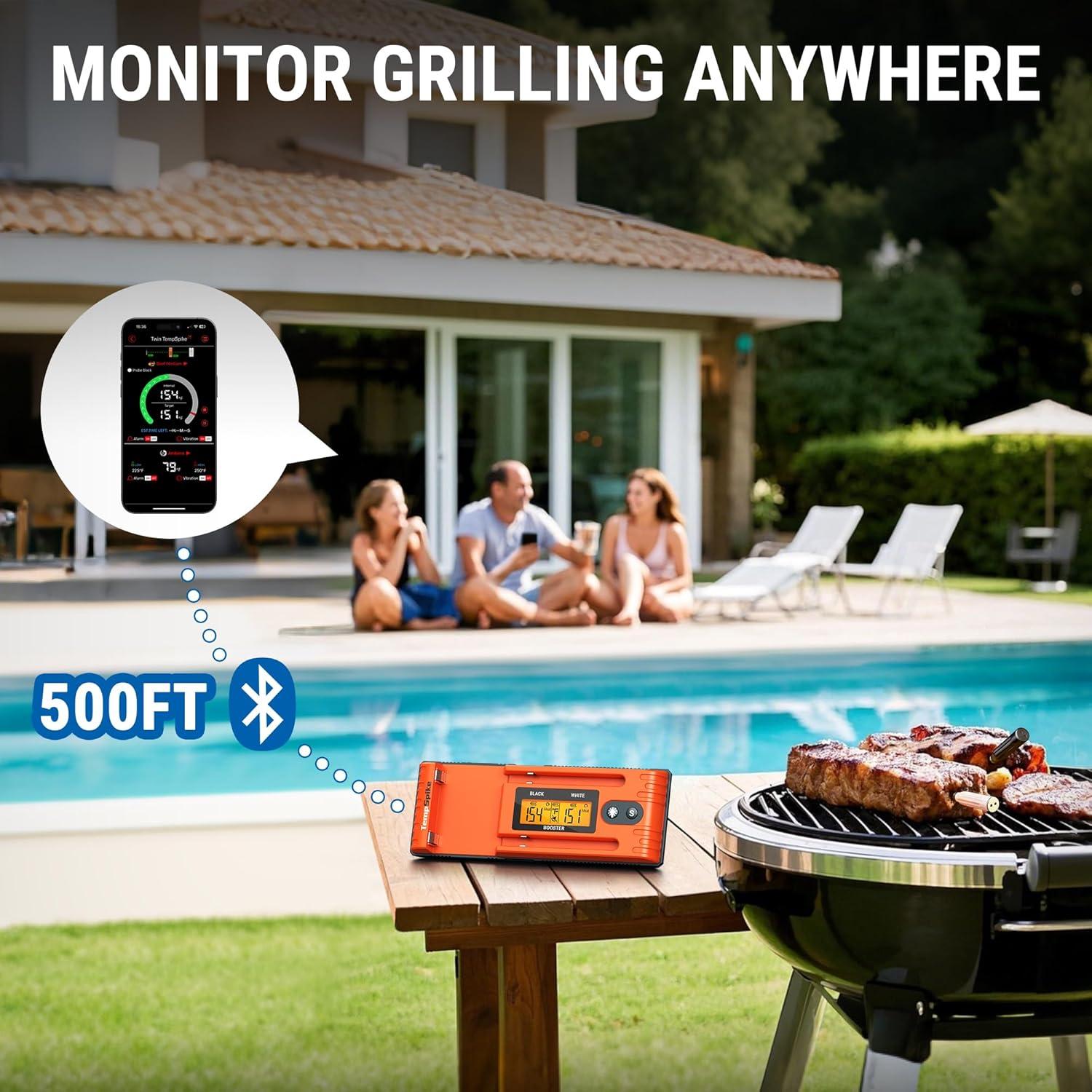 imageTempSpike 500FT Bluetooth Wireless Meat Thermometer for Grilling and Smoking Dual Meat Probes Grill Thermometer LCDEnhanced Booster Smoker BBQ Thermometer for Grill Rotisserie Turkey Beef2 probes