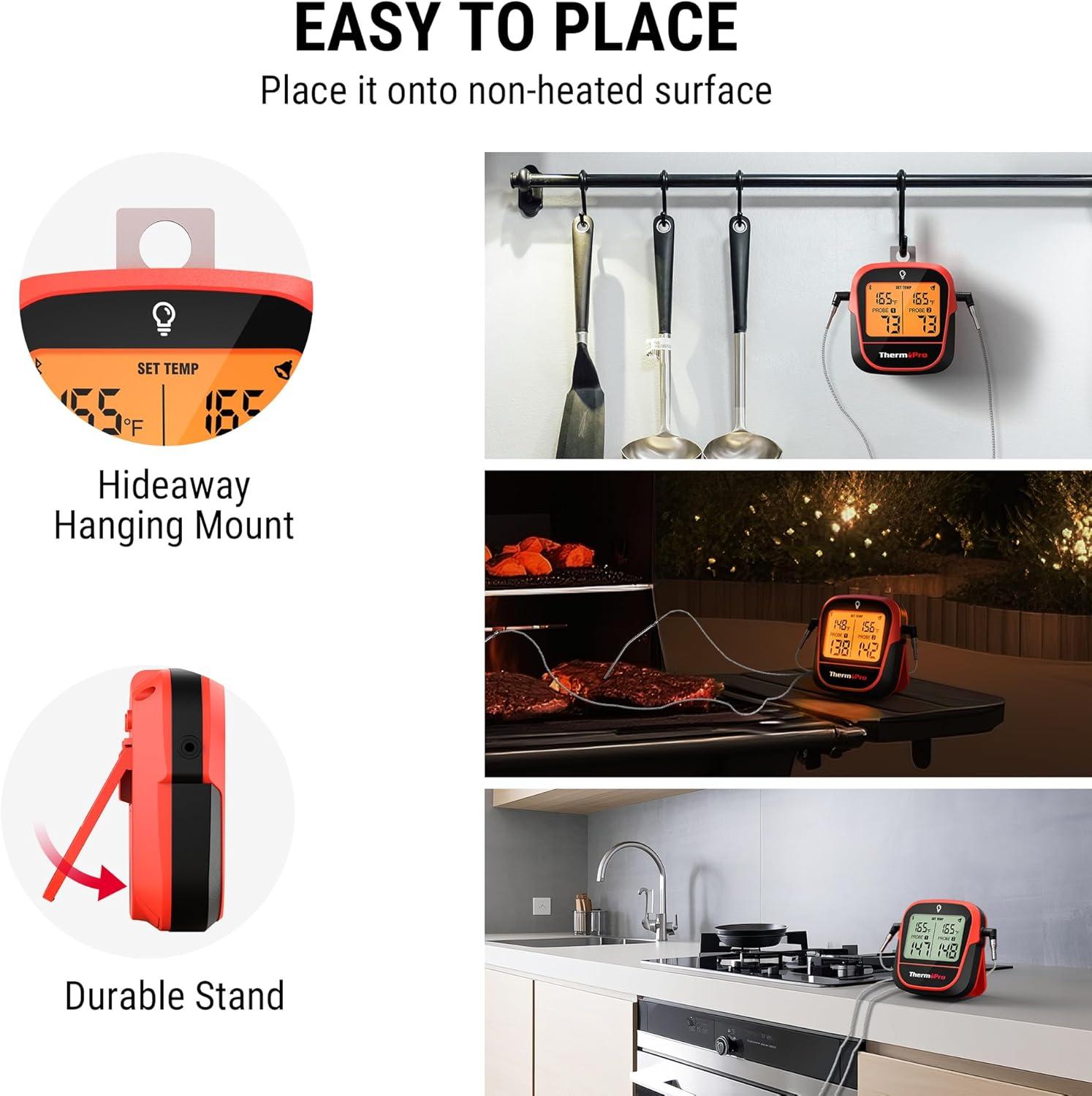 imageThermoPro 450ft Wireless Meat Thermometer Digital Bluetooth Meat Thermometer Wireless for Meat Steak Smoker Thermometer with Dual Meat Probe Cooking Food Thermometer for Grilling and Smoking