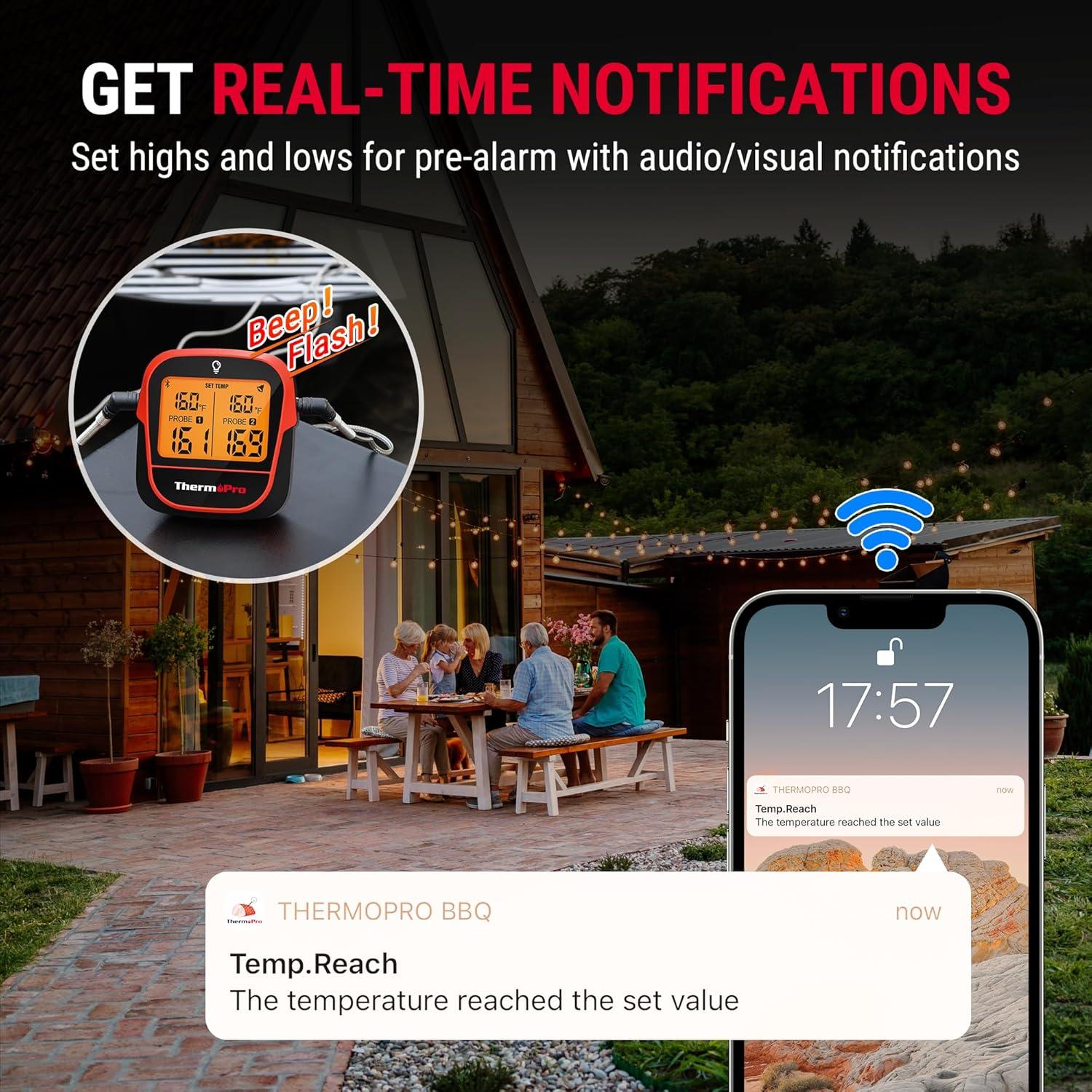 imageThermoPro 450ft Wireless Meat Thermometer Digital Bluetooth Meat Thermometer Wireless for Meat Steak Smoker Thermometer with Dual Meat Probe Cooking Food Thermometer for Grilling and Smoking
