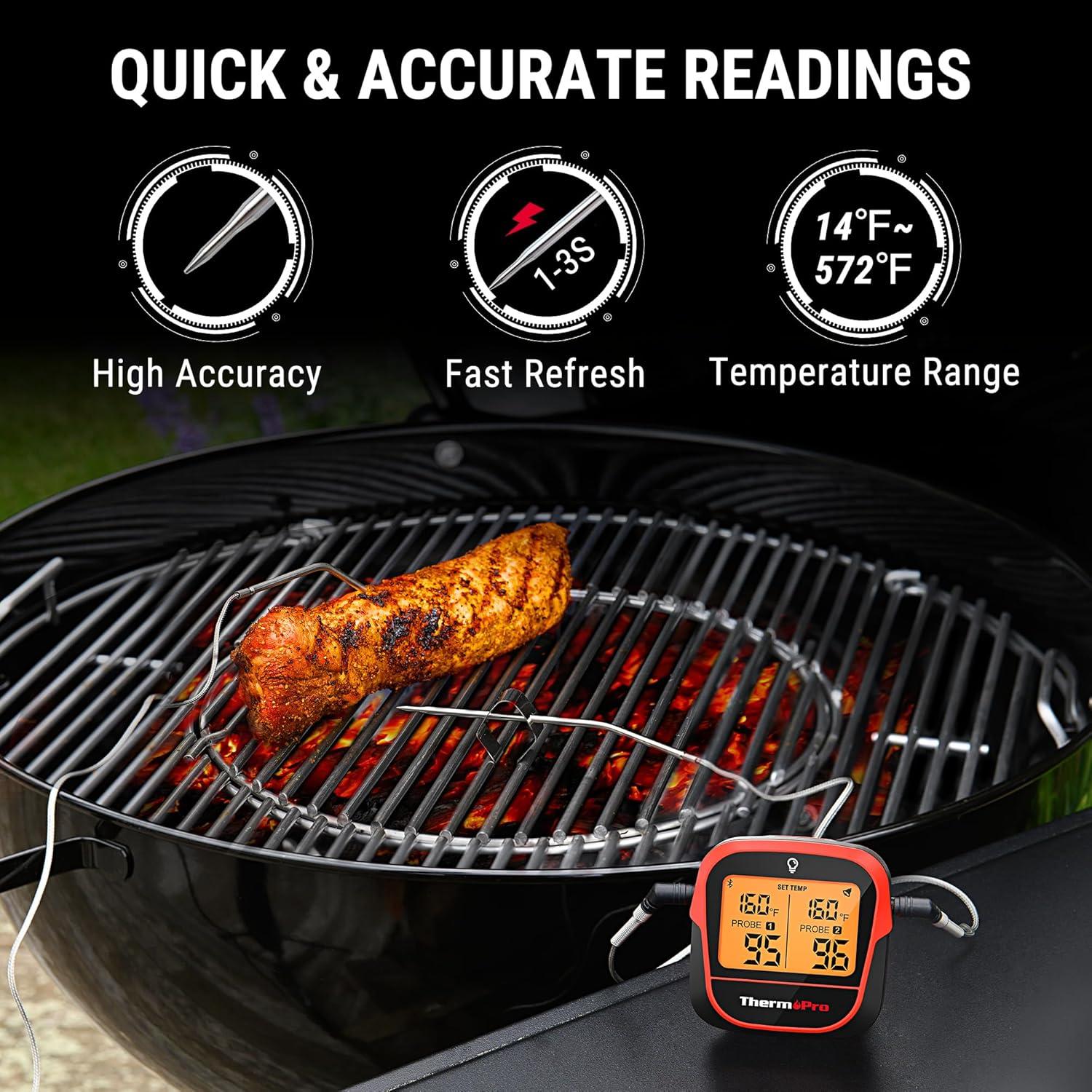 imageThermoPro 450ft Wireless Meat Thermometer Digital Bluetooth Meat Thermometer Wireless for Meat Steak Smoker Thermometer with Dual Meat Probe Cooking Food Thermometer for Grilling and Smoking