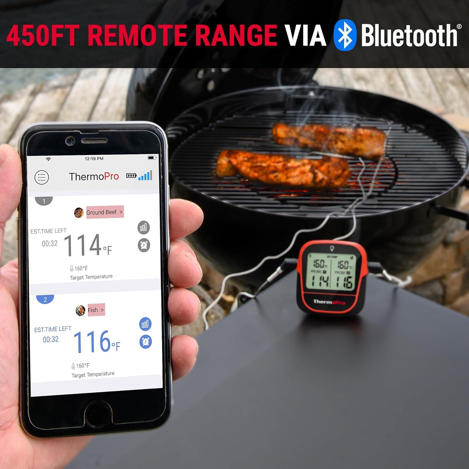 imageThermoPro 450ft Wireless Meat Thermometer Digital Bluetooth Meat Thermometer Wireless for Meat Steak Smoker Thermometer with Dual Meat Probe Cooking Food Thermometer for Grilling and Smoking