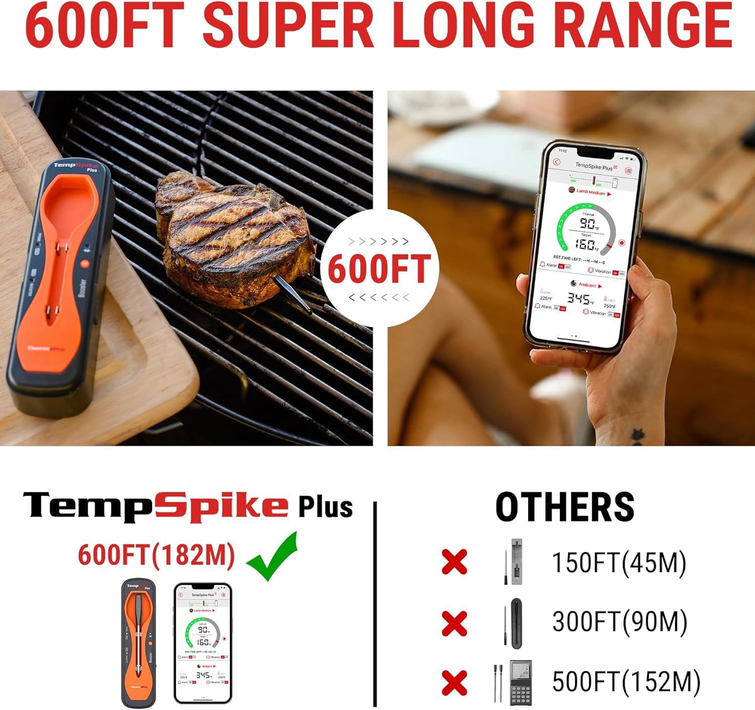 imageThermoPro 600FT Wireless Meat Thermometer with Upgraded UltraThin Probe Bluetooth Meat Thermometer Wireless for Outside Grill Smoker Thermometer for BBQ Oven Rotisserie Sous Vide TP970