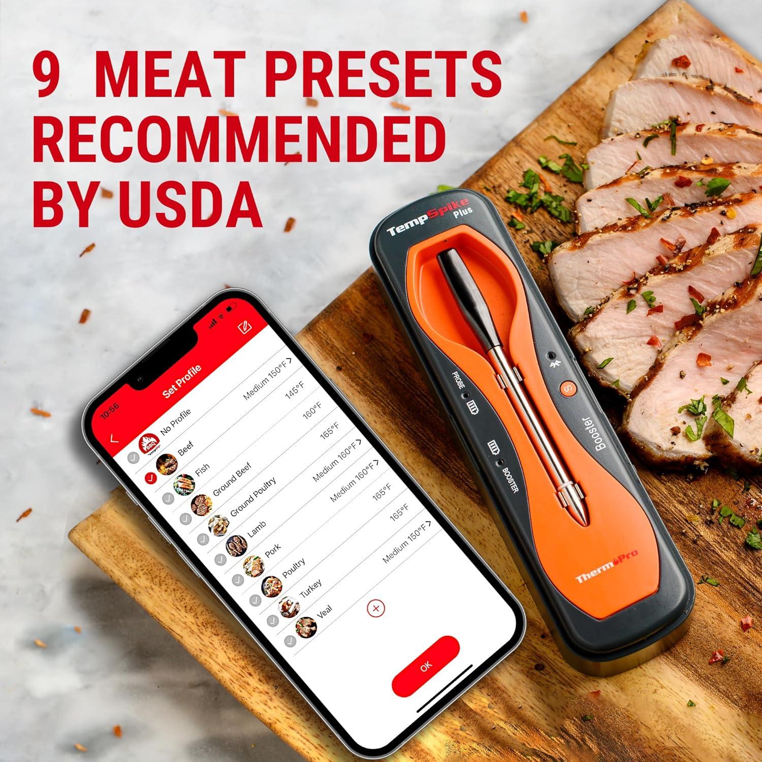 imageThermoPro 600FT Wireless Meat Thermometer with Upgraded UltraThin Probe Bluetooth Meat Thermometer Wireless for Outside Grill Smoker Thermometer for BBQ Oven Rotisserie Sous Vide TP970