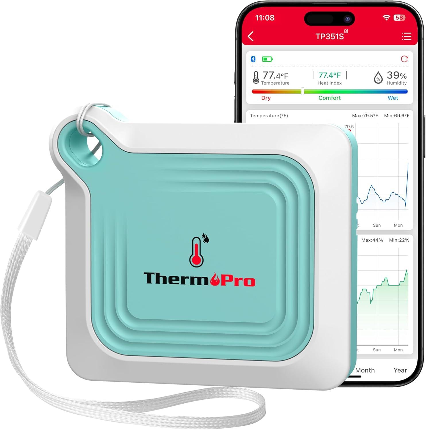 imageThermoPro Bluetooth Thermometer Hygrometer 260FT Range Temperature Sensor Greenhouse Thermometer Remote App Control Temperature and Humidity Monitor with 2Year Data Logging Export TP3511