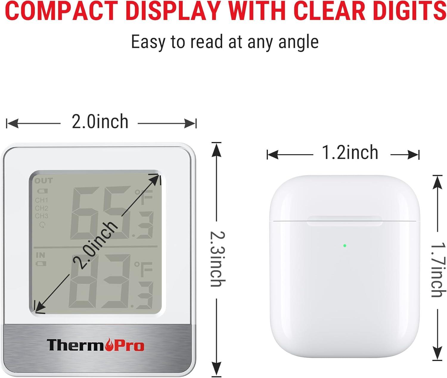 imageThermoPro Indoor Outdoor Thermometer Wireless 500FT Outside Greenhouse Thermometer with Temperature Sensor Outdoor Thermometers for Patio Reptile House Home Baby Room Temperature Monitor