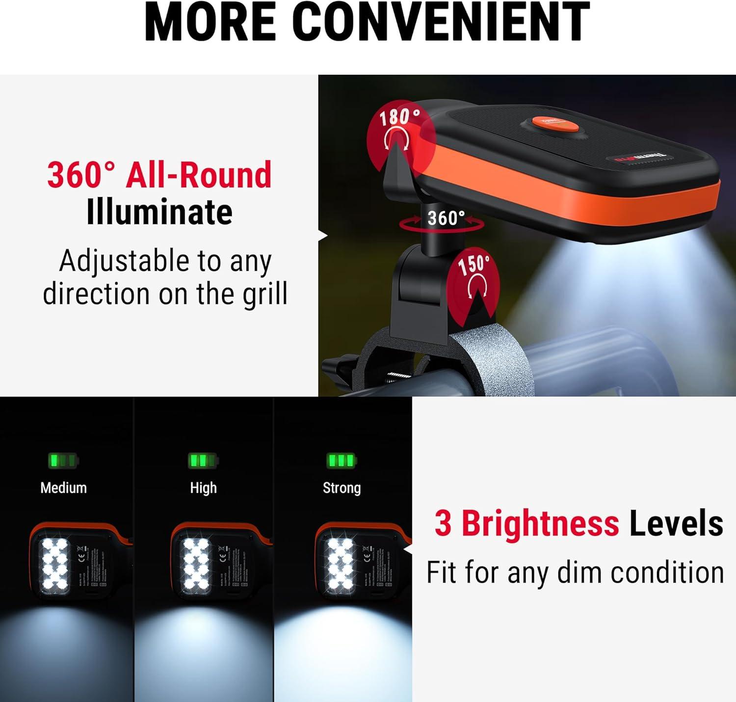 imageThermoPro Outdoor Grill Light for BBQ with 10 LEDs 3 Brightness ampamp EnergySaving Button 360 Adjustable Grill Lights for Outdoor Grill Grill Gifts for Him Her Parents Husbands Batteries Included