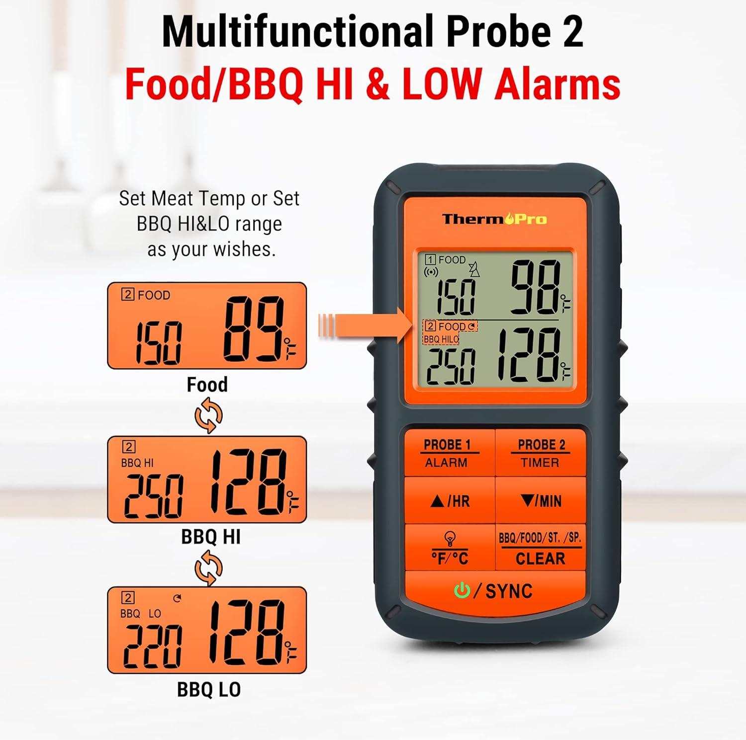 imageThermoPro TP08 500FT Wireless Meat Thermometer for Grilling Smoker BBQ Grill Oven Thermometer with Dual Probe Kitchen Cooking Food Thermometer
