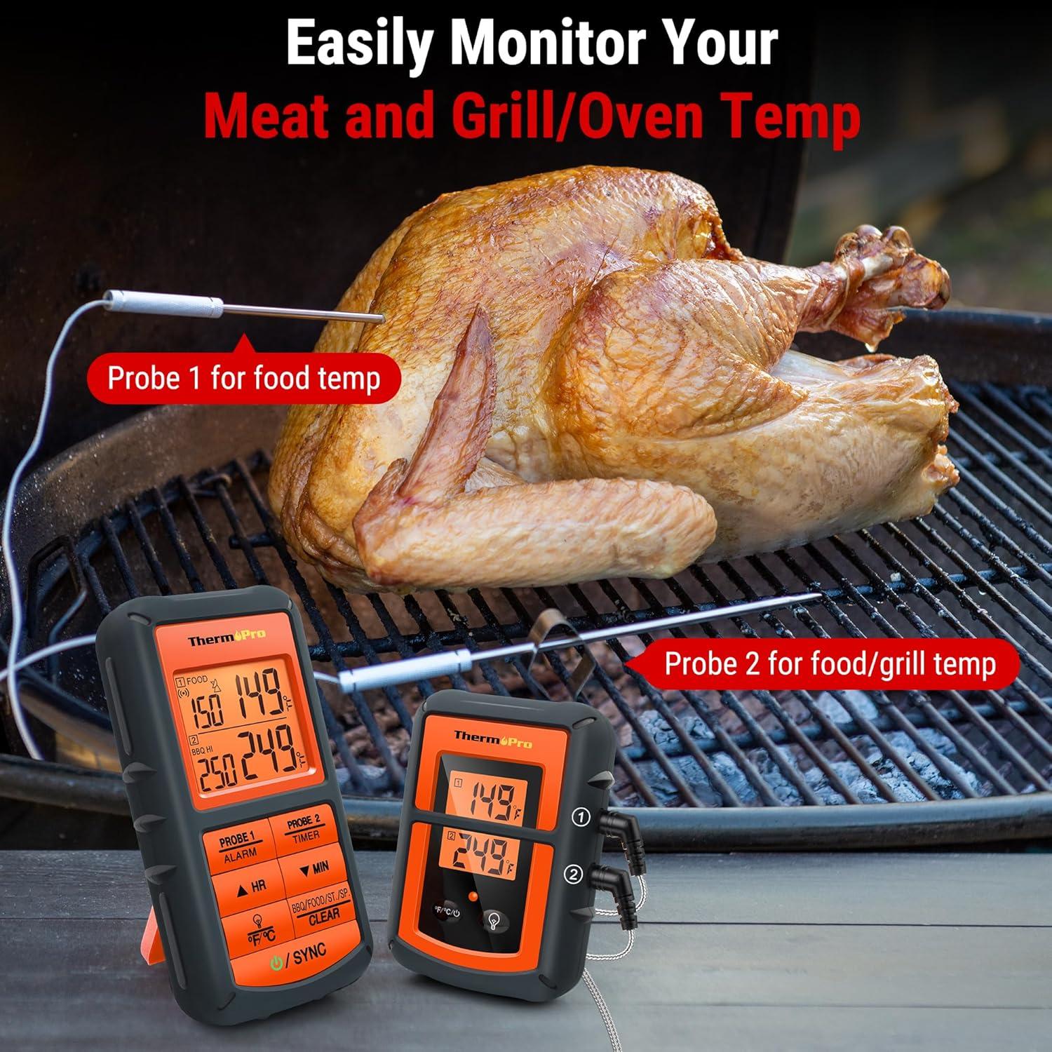 imageThermoPro TP08 500FT Wireless Meat Thermometer for Grilling Smoker BBQ Grill Oven Thermometer with Dual Probe Kitchen Cooking Food Thermometer