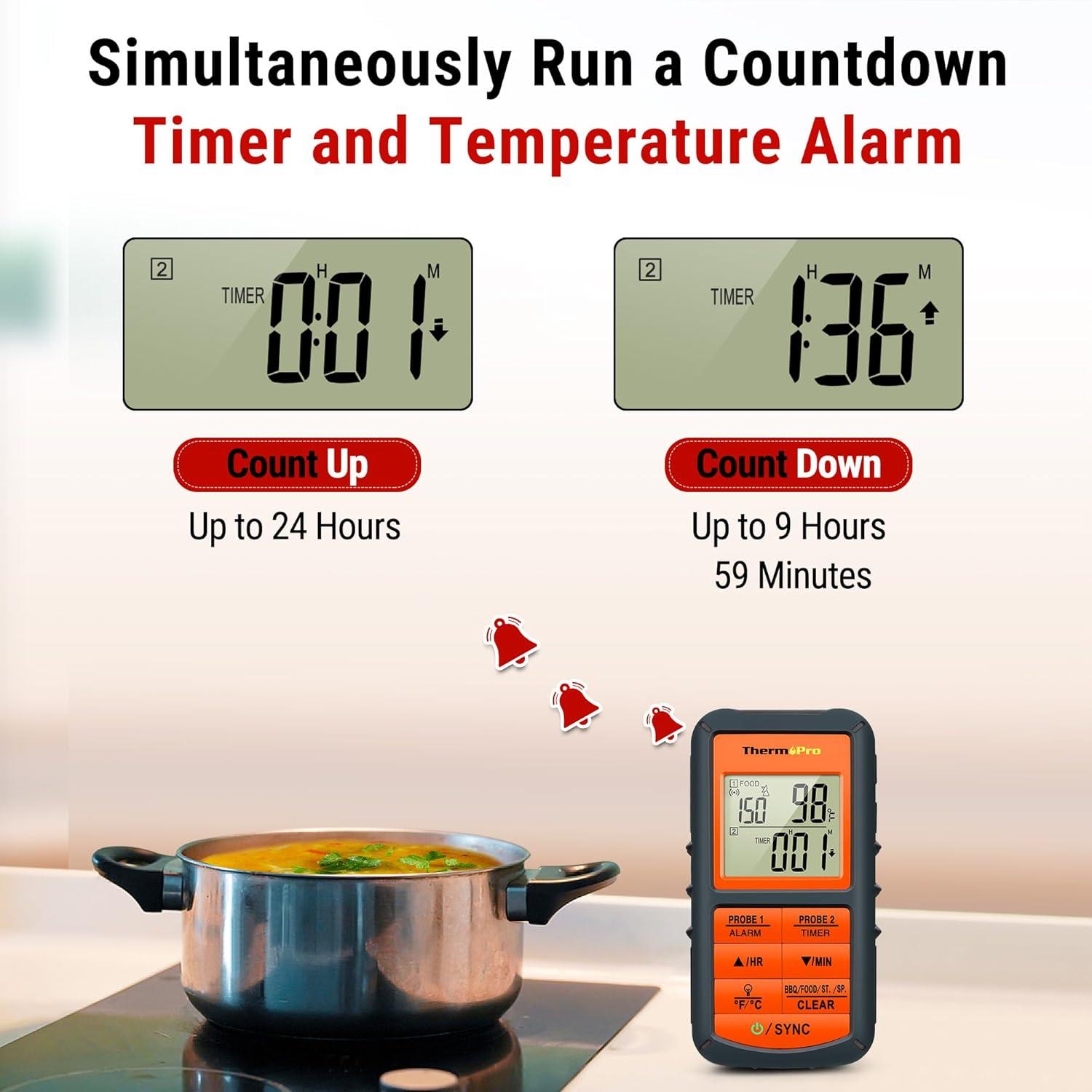 imageThermoPro TP08 500FT Wireless Meat Thermometer for Grilling Smoker BBQ Grill Oven Thermometer with Dual Probe Kitchen Cooking Food Thermometer