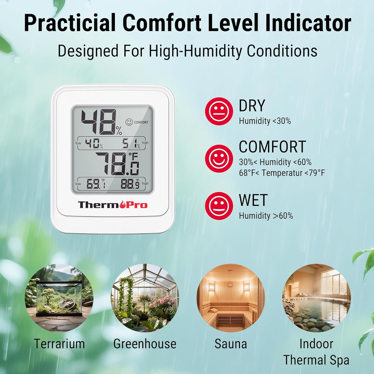 imageThermoPro TP150 Greenhouse Thermometer Hygrometer IPX5 HighHumidity Resistant Temperature and Humidity Monitor HighLow Records Humidity Meter for Indoor Grow Tents Basement Reptile Terrarium