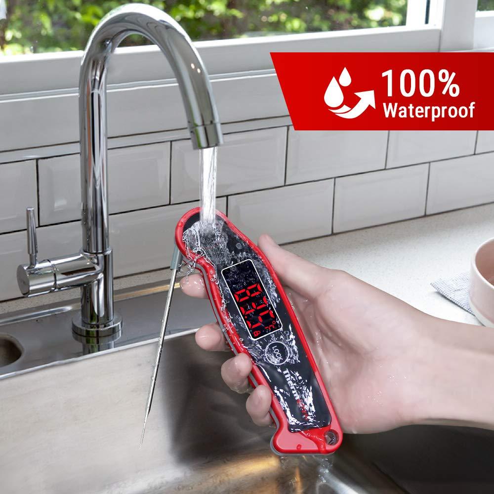 imageThermoPro TP19 Waterproof Digital Meat Thermometer for Grilling with Ambidextrous Backlit ampamp Thermocouple Instant Read Kitchen Cooking Food Thermometer for Candy Water Oil BBQ Grill SmokerClassicred