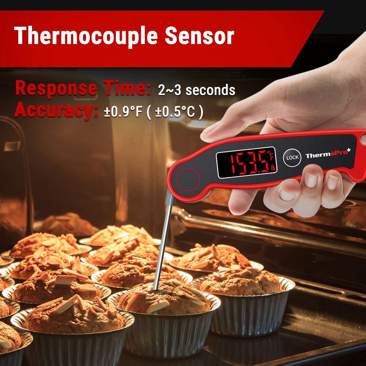 imageThermoPro TP19 Waterproof Digital Meat Thermometer for Grilling with Ambidextrous Backlit ampamp Thermocouple Instant Read Kitchen Cooking Food Thermometer for Candy Water Oil BBQ Grill SmokerClassicred