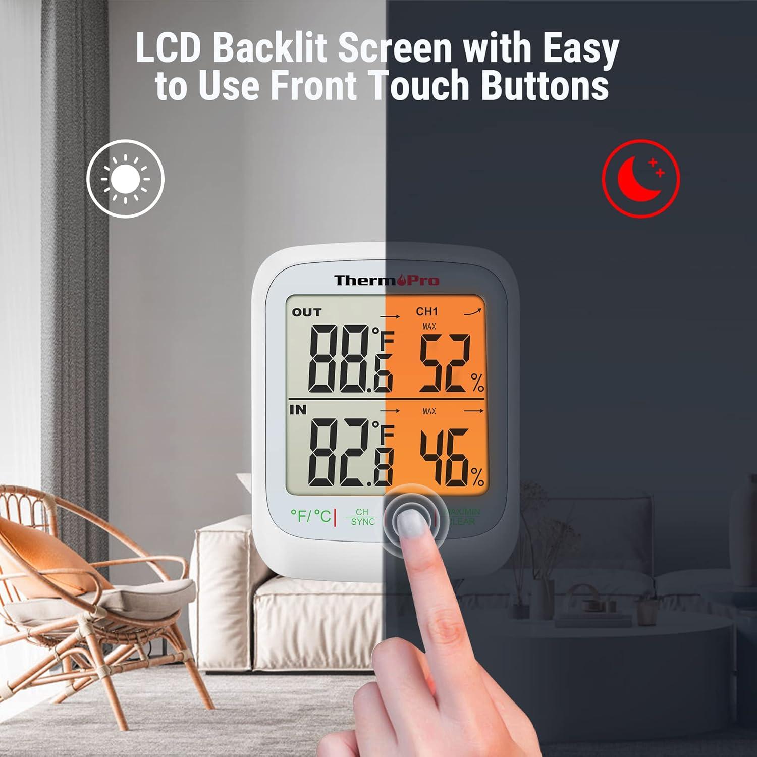 imageThermoPro TP260B Indoor Outdoor Thermometer Wireless 1000ft300m Range Pro Accuracy Digital Hygrometer Humidity Meter with Remote Temperature Sensor Inside Outside Thermometer for Home Patio Room