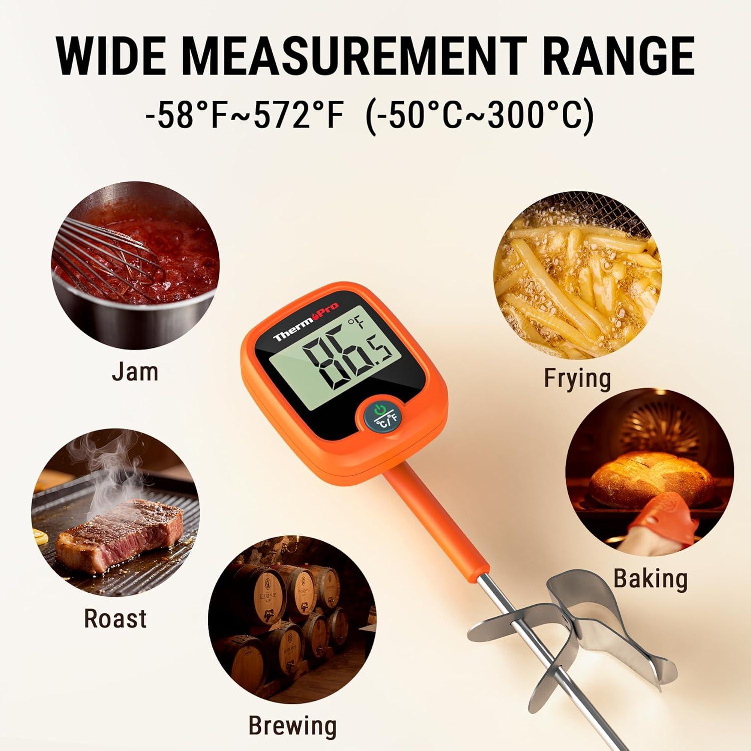 imageThermoPro TP509 Candy Thermometer with Pot Clip 10quot Long Probe Instant Read Meat Food Thermometer with LCD Cooking Oil Thermometer Deep Frying Thermometer for Candy Maple Syrup Sugar Brewing Making