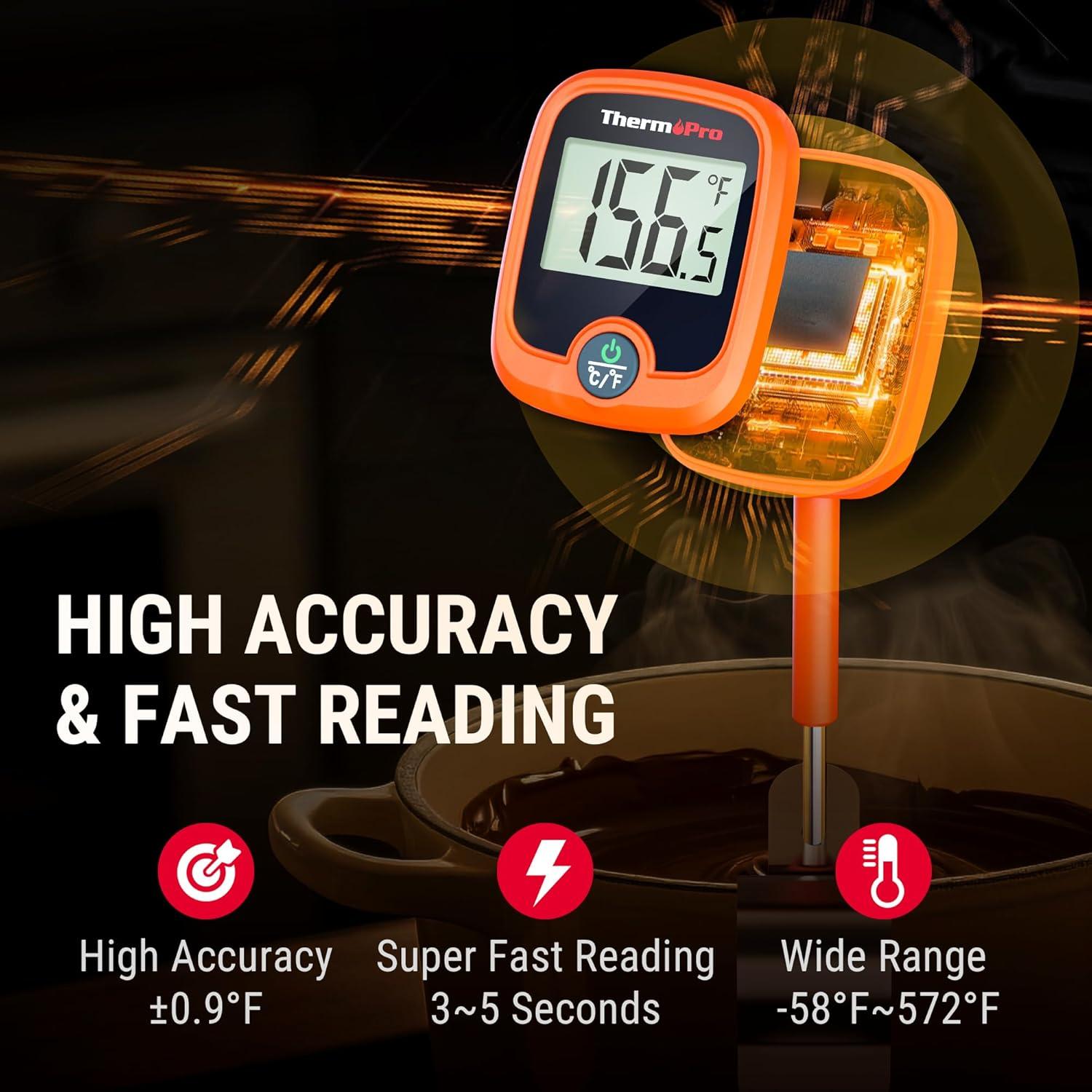 imageThermoPro TP509 Candy Thermometer with Pot Clip 10quot Long Probe Instant Read Meat Food Thermometer with LCD Cooking Oil Thermometer Deep Frying Thermometer for Candy Maple Syrup Sugar Brewing Making
