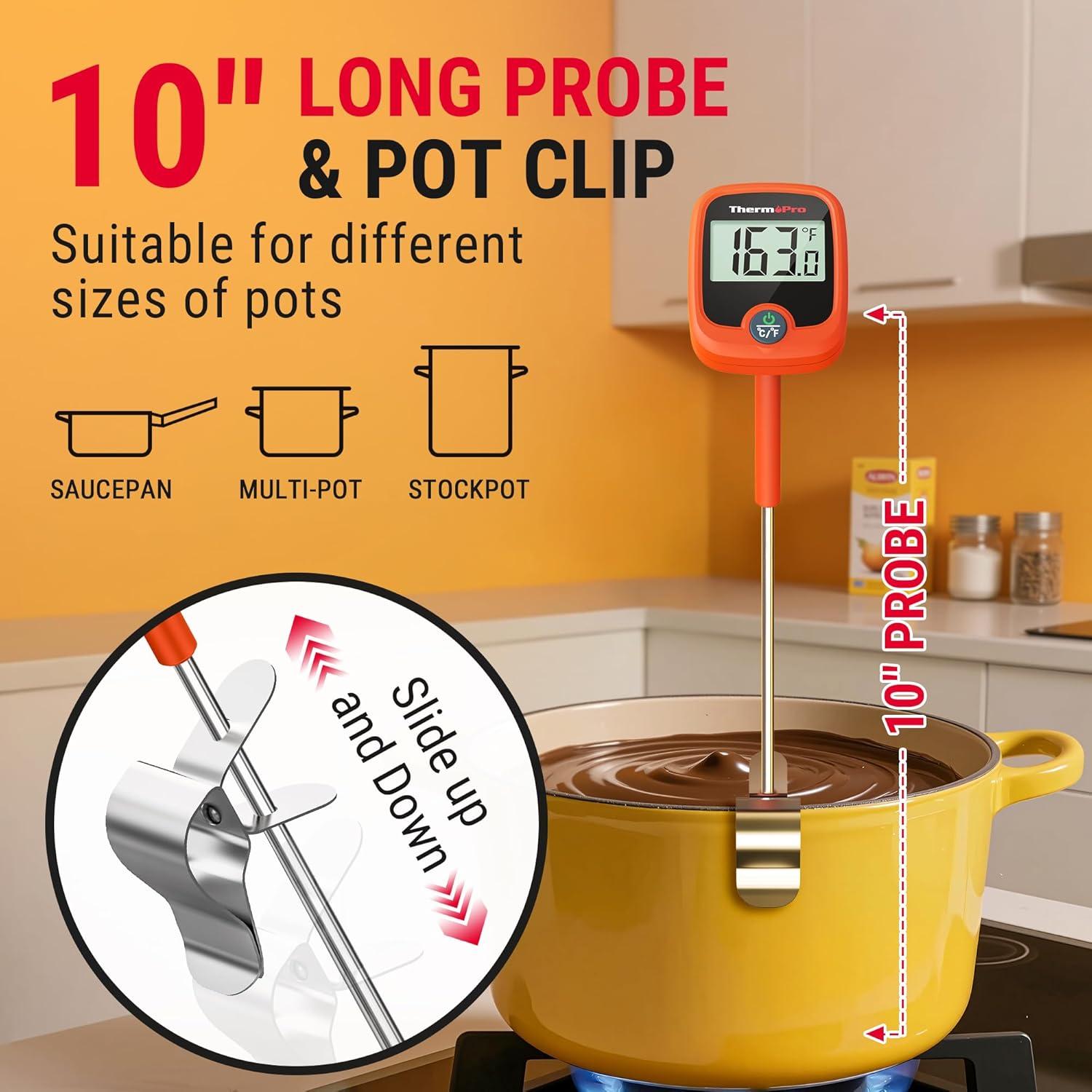 imageThermoPro TP509 Candy Thermometer with Pot Clip 10quot Long Probe Instant Read Meat Food Thermometer with LCD Cooking Oil Thermometer Deep Frying Thermometer for Candy Maple Syrup Sugar Brewing Making
