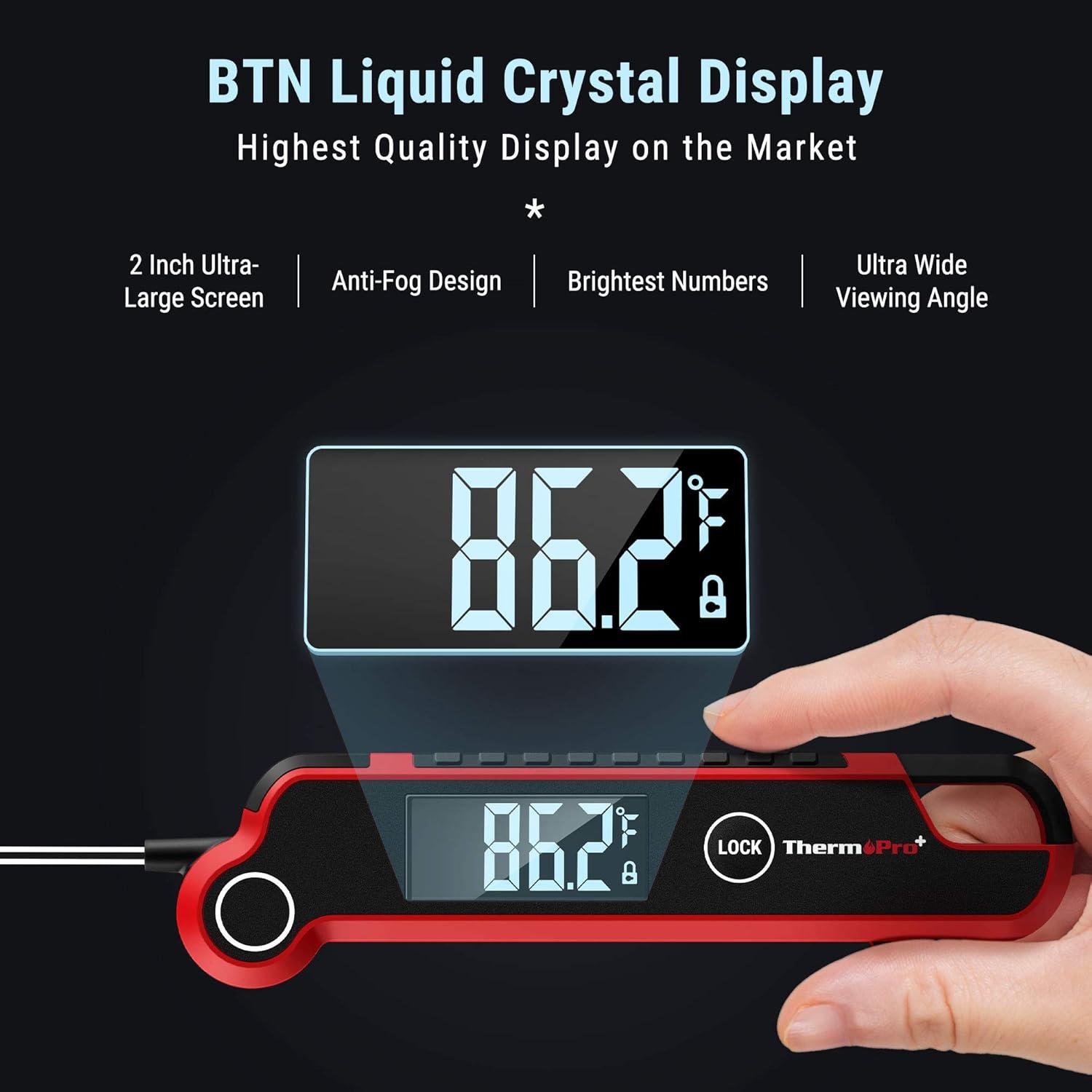 imageThermoPro TP620 Instant Read Meat Thermometer Digital Cooking Thermometer with Large AutoRotating LCD Display Waterproof Food Thermometer Digital for Kitchen BBQ or Grill