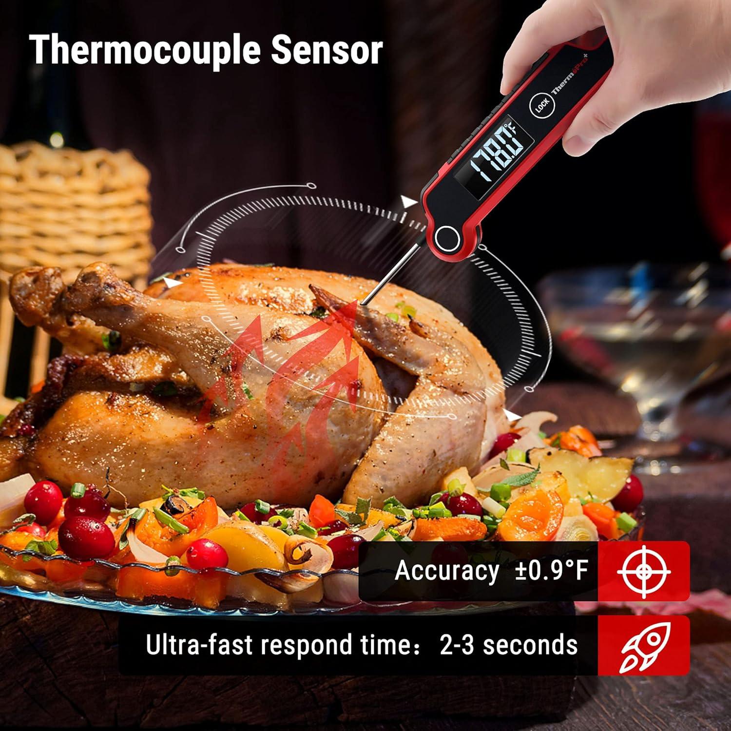 imageThermoPro TP620 Instant Read Meat Thermometer Digital Cooking Thermometer with Large AutoRotating LCD Display Waterproof Food Thermometer Digital for Kitchen BBQ or Grill