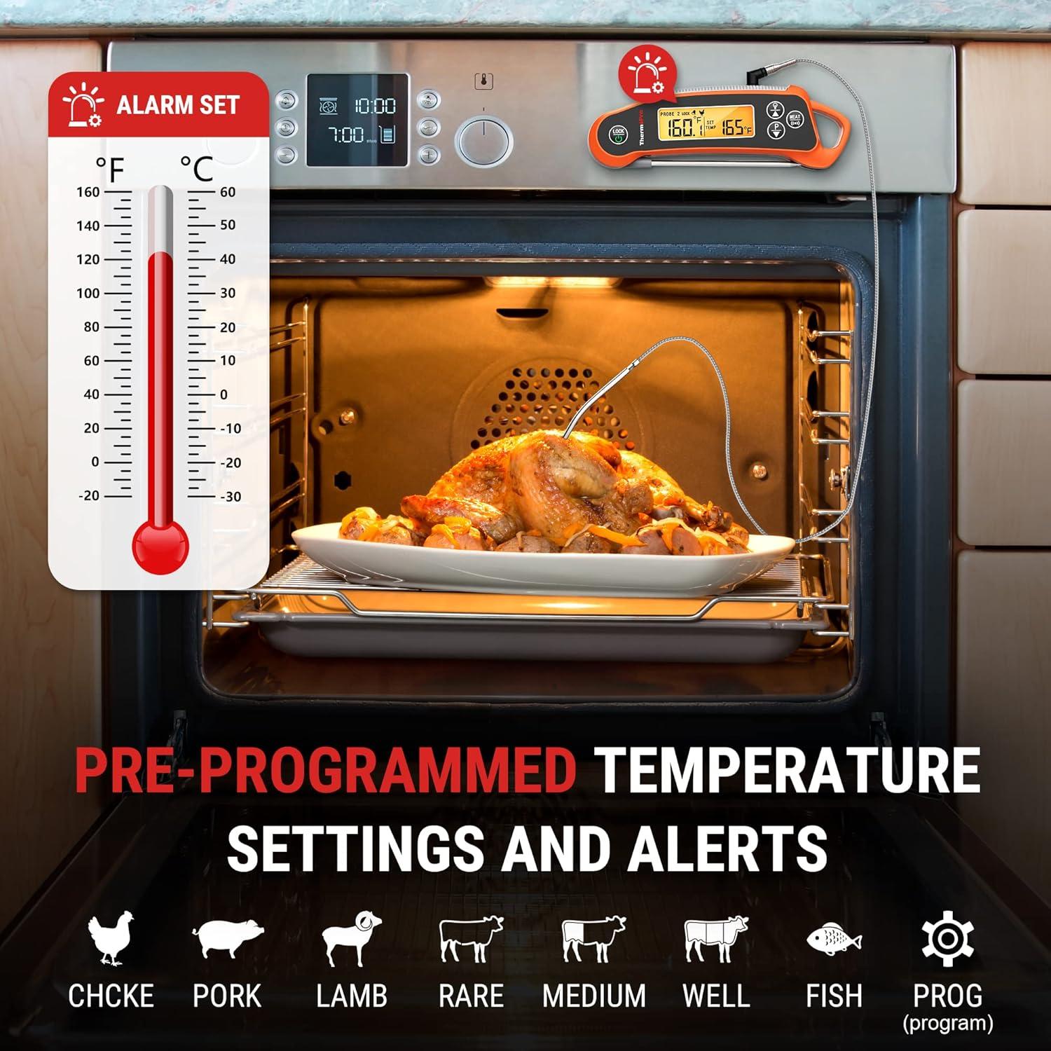 imageThermoPro TP710 Instant Read Meat Thermometer Digital for Cooking 2in1 Waterproof Kitchen Food Thermometer with Dual Probes and Dual Temperature Display for Oven Grilling Smoker ampamp BBQ
