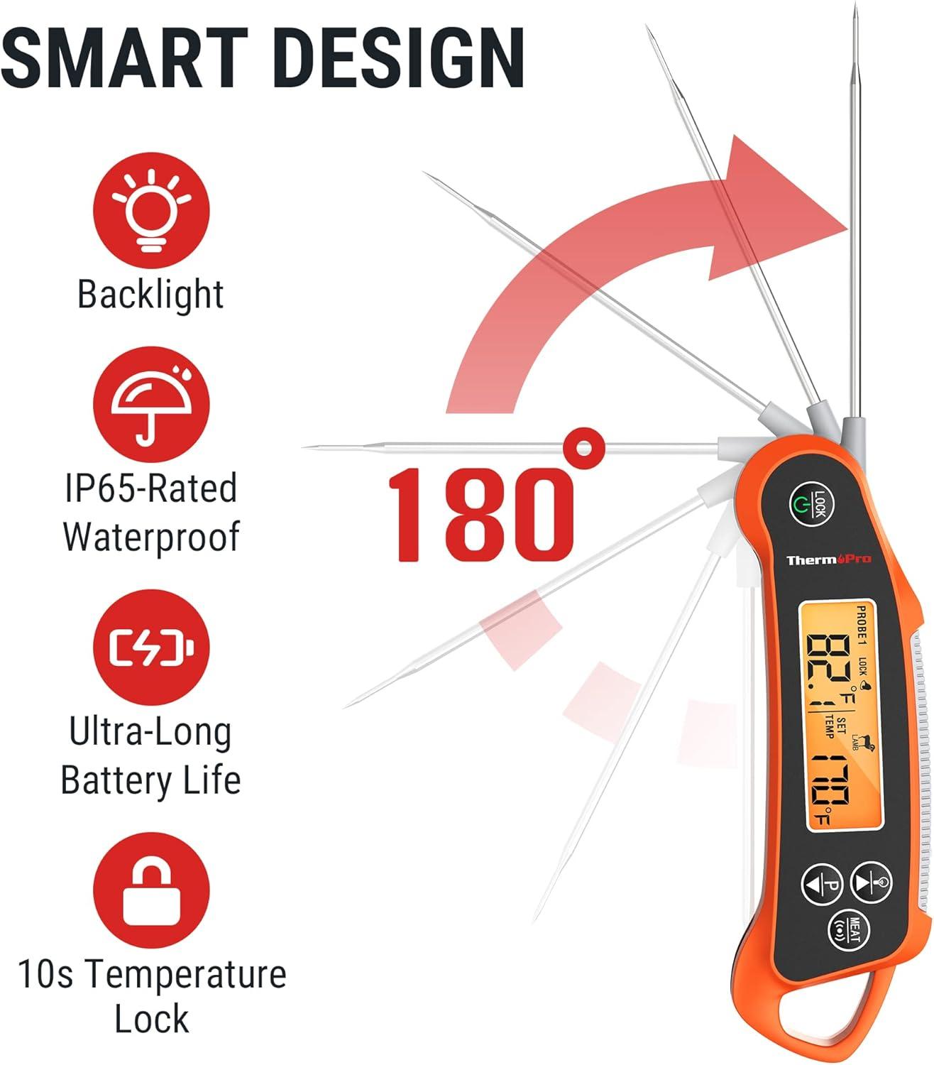 imageThermoPro TP710 Instant Read Meat Thermometer Digital for Cooking 2in1 Waterproof Kitchen Food Thermometer with Dual Probes and Dual Temperature Display for Oven Grilling Smoker ampamp BBQ