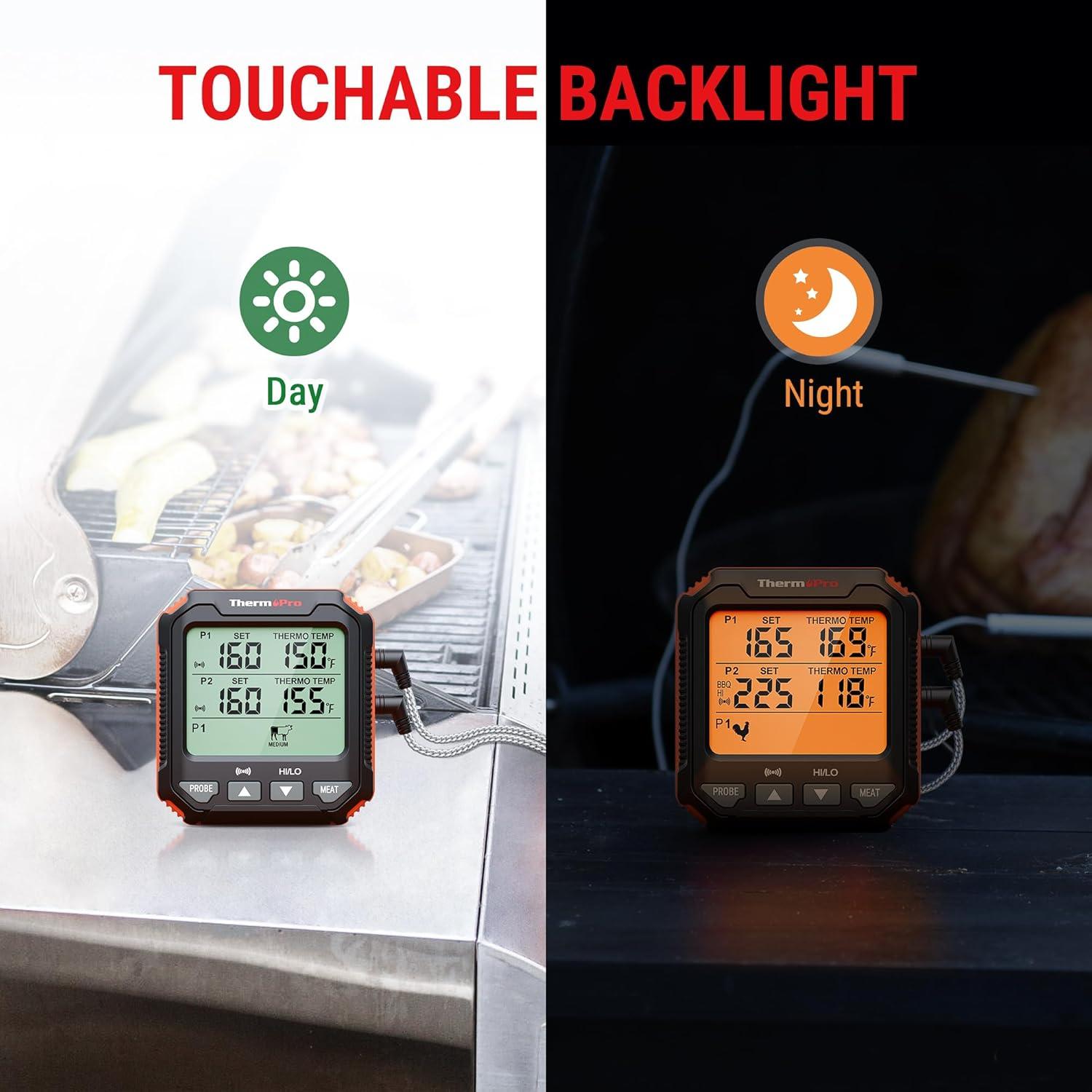 imageThermoPro TP717 Digital Meat Thermometer for Grilling Backlit Grill Thermometer Meat Thermometer Oven Safe with 2 Meat Probes Food Thermometer for Cooking with Temp Alert for Smoker BBQ Oven