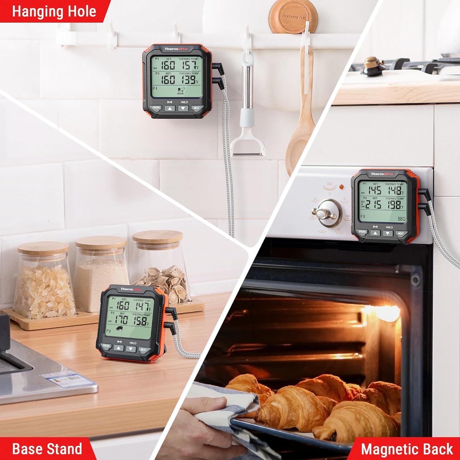 imageThermoPro TP717 Digital Meat Thermometer for Grilling Backlit Grill Thermometer Meat Thermometer Oven Safe with 2 Meat Probes Food Thermometer for Cooking with Temp Alert for Smoker BBQ Oven