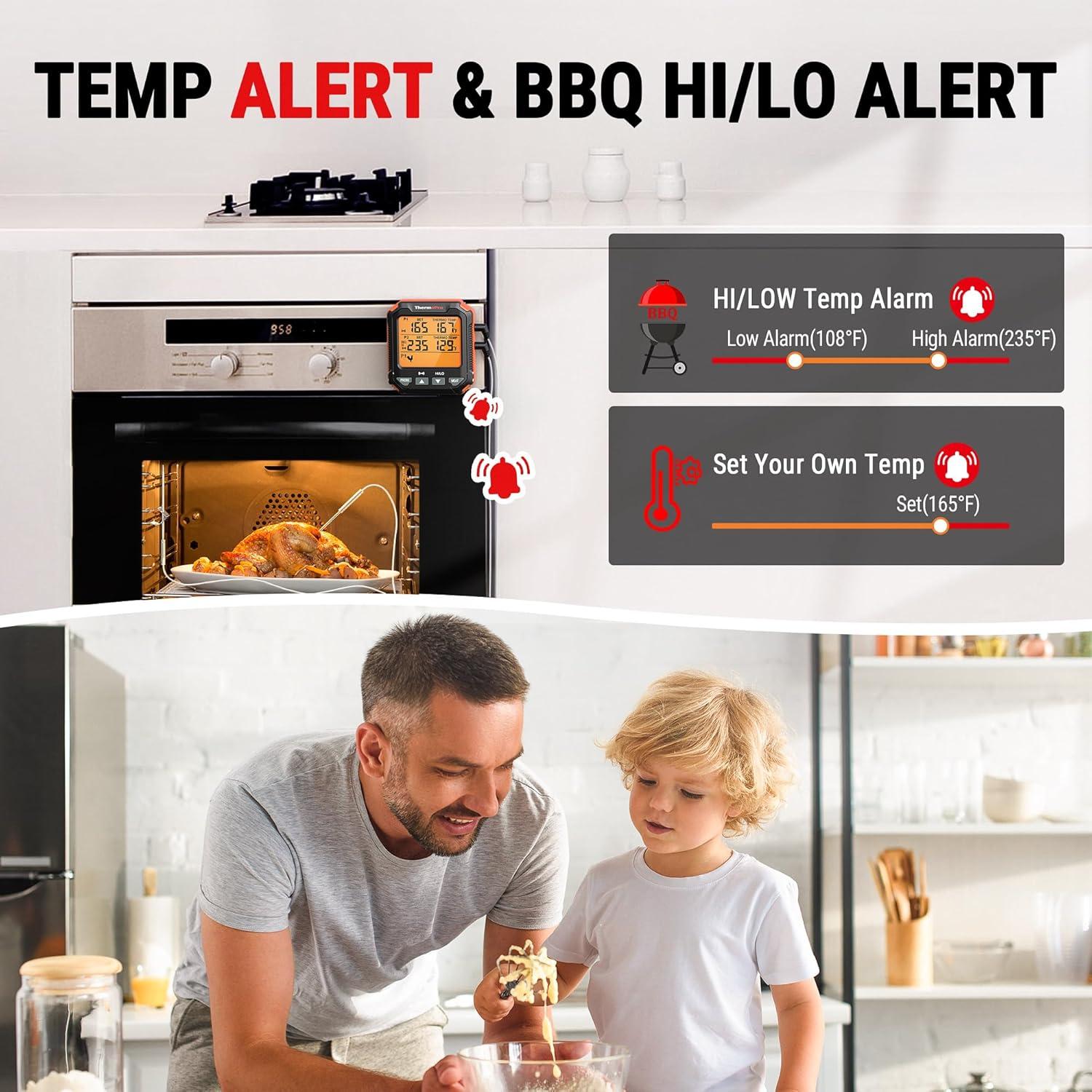 imageThermoPro TP717 Digital Meat Thermometer for Grilling Backlit Grill Thermometer Meat Thermometer Oven Safe with 2 Meat Probes Food Thermometer for Cooking with Temp Alert for Smoker BBQ Oven