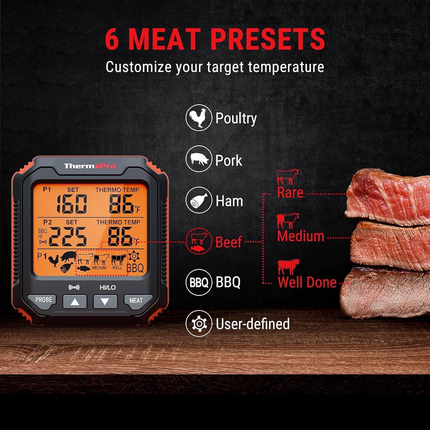 imageThermoPro TP717 Digital Meat Thermometer for Grilling Backlit Grill Thermometer Meat Thermometer Oven Safe with 2 Meat Probes Food Thermometer for Cooking with Temp Alert for Smoker BBQ Oven
