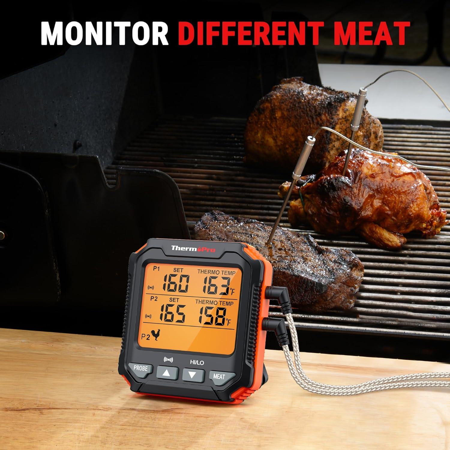 imageThermoPro TP717 Digital Meat Thermometer for Grilling Backlit Grill Thermometer Meat Thermometer Oven Safe with 2 Meat Probes Food Thermometer for Cooking with Temp Alert for Smoker BBQ Oven