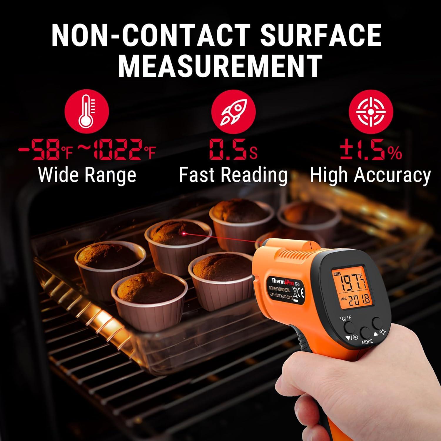 imageThermoPro Temperature Gun Infrared Thermometer Gun with Laser Pointer Meat Thermometer Digital with Super Long Probe Food Thermometer for Cooking Laser Thermometer Gun 581022 Not for Human