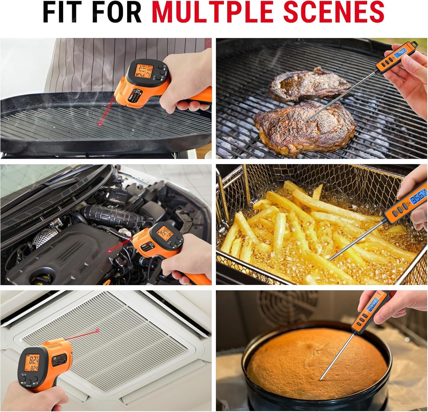 imageThermoPro Temperature Gun Infrared Thermometer Gun with Laser Pointer Meat Thermometer Digital with Super Long Probe Food Thermometer for Cooking Laser Thermometer Gun 581022 Not for Human