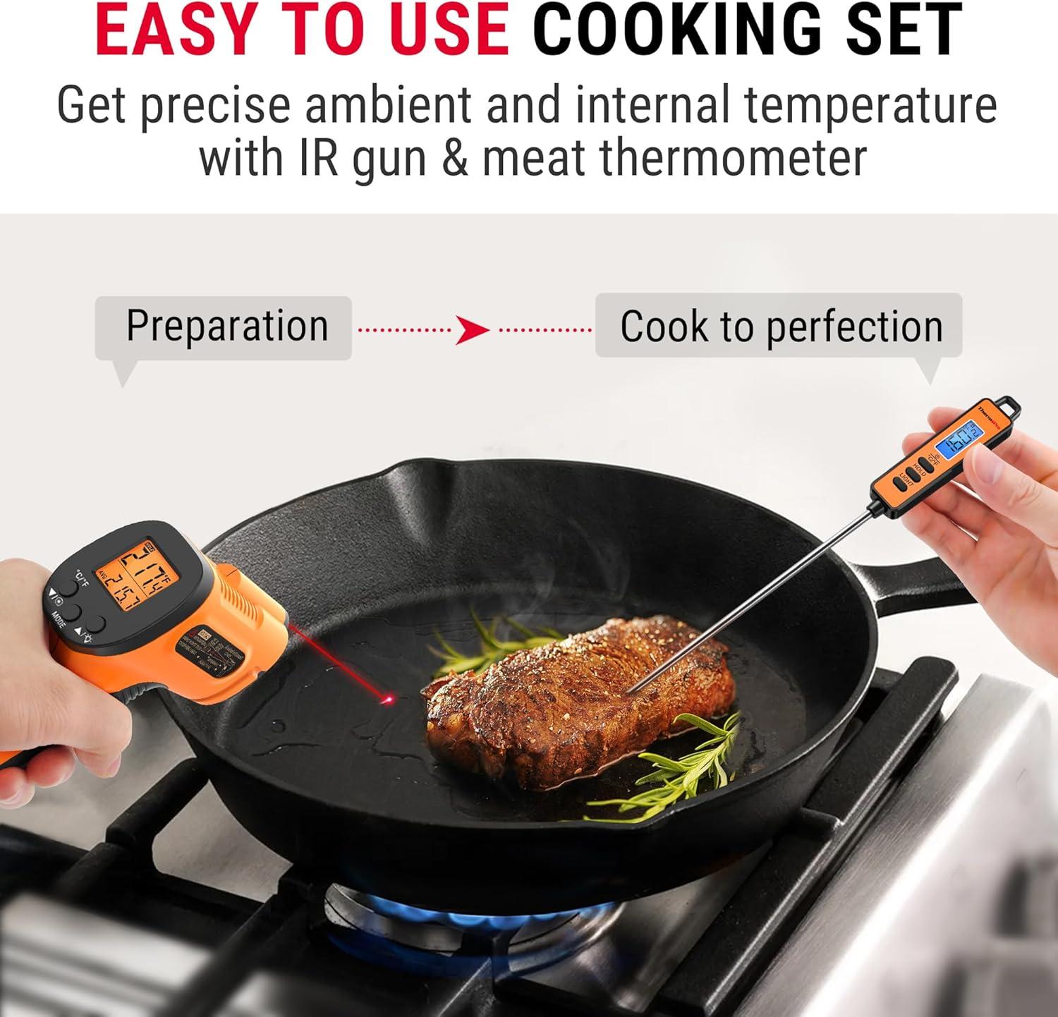 imageThermoPro Temperature Gun Infrared Thermometer Gun with Laser Pointer Meat Thermometer Digital with Super Long Probe Food Thermometer for Cooking Laser Thermometer Gun 581022 Not for Human