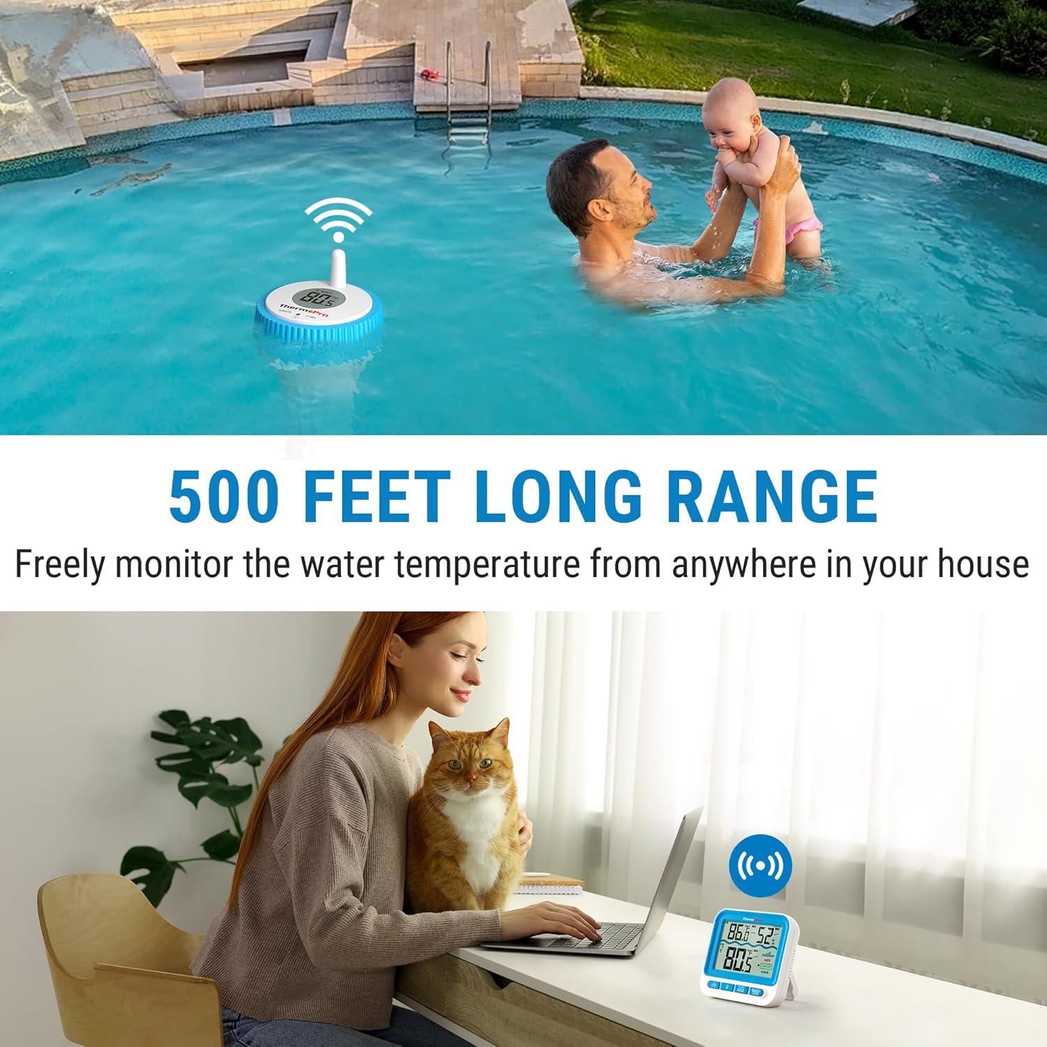 imageThermoPro Waterproof Wireless Indoor Outdoor Thermometer for Swimming Pool Upgraded IPX8 Water Temperature Monitor Floating for Hot Tub Cold Plunge Ice Bath PondPool Thermometer