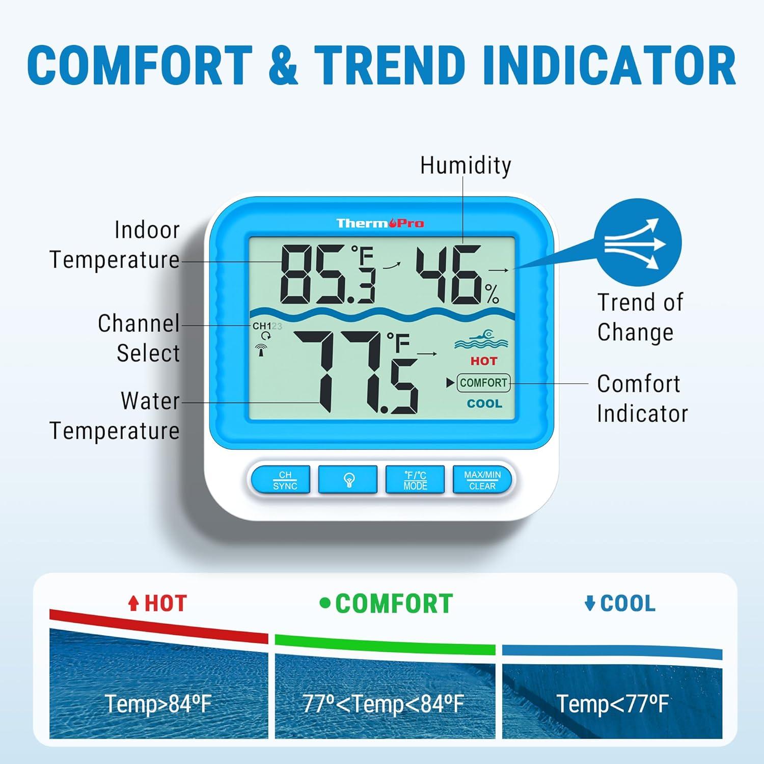 imageThermoPro Waterproof Wireless Indoor Outdoor Thermometer for Swimming Pool Upgraded IPX8 Water Temperature Monitor Floating for Hot Tub Cold Plunge Ice Bath PondPool Thermometer