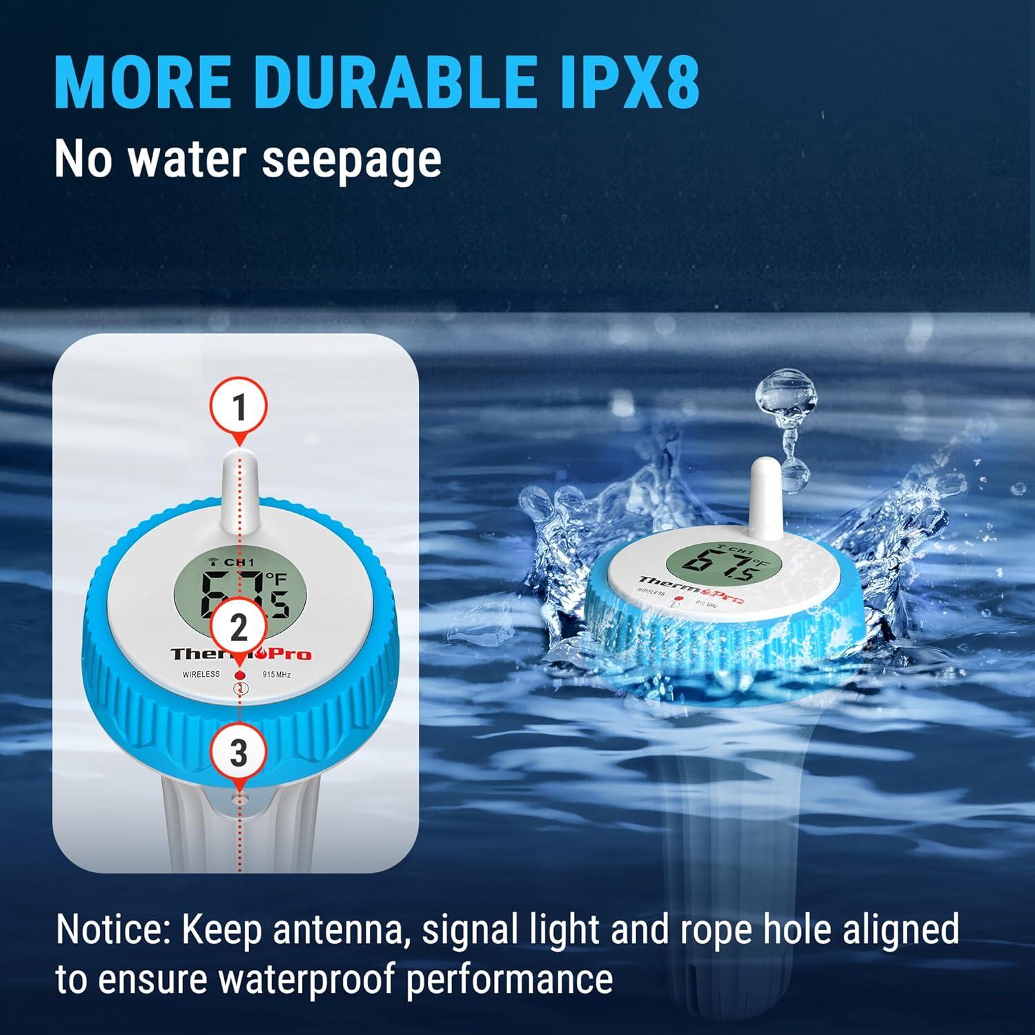 imageThermoPro Waterproof Wireless Indoor Outdoor Thermometer for Swimming Pool Upgraded IPX8 Water Temperature Monitor Floating for Hot Tub Cold Plunge Ice Bath PondPool Thermometer