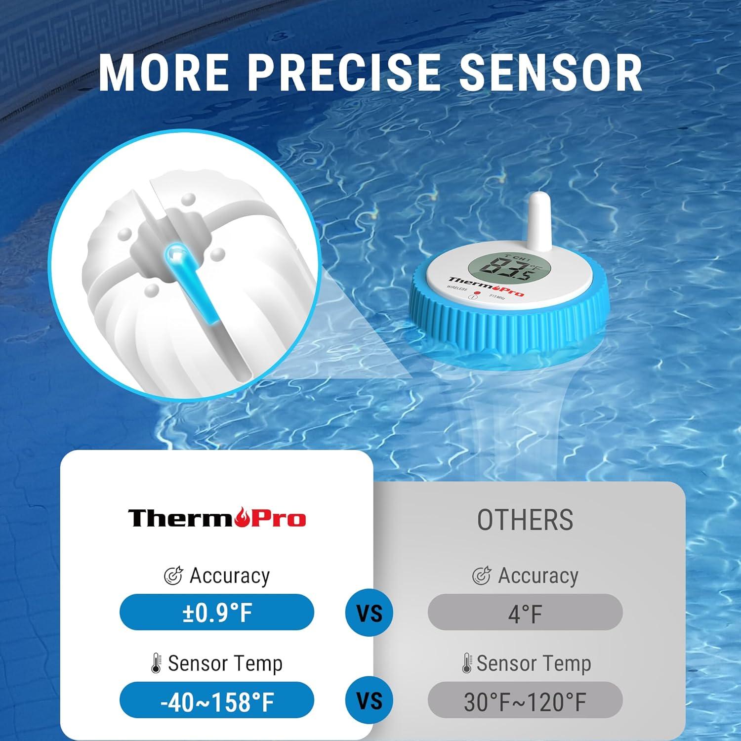 imageThermoPro Waterproof Wireless Indoor Outdoor Thermometer for Swimming Pool Upgraded IPX8 Water Temperature Monitor Floating for Hot Tub Cold Plunge Ice Bath PondPool Thermometer