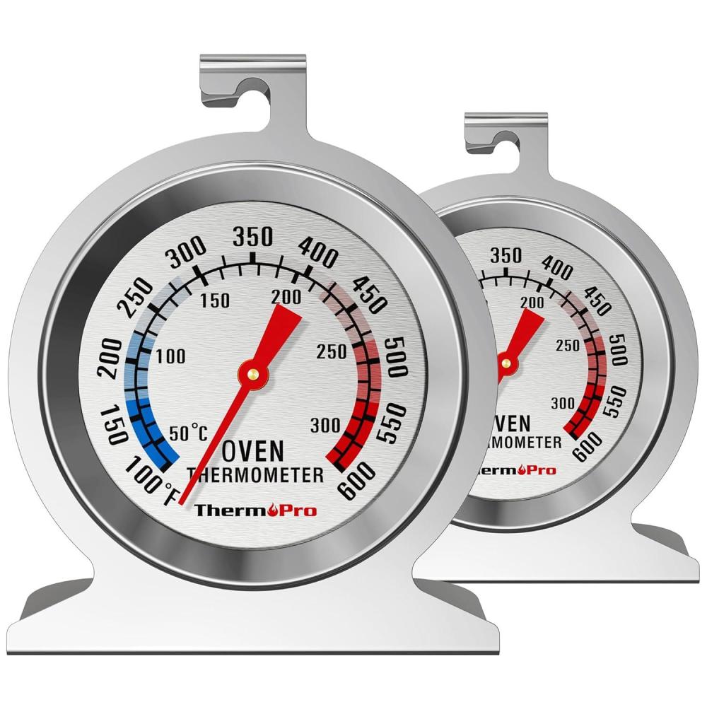 imageThermoPro 2Pack Oven Thermometer for Gas Oven 50300C100600F Smoker Temperature Gauge with 431 Stainless Steel Analog Instant Read Cooking Thermometer2