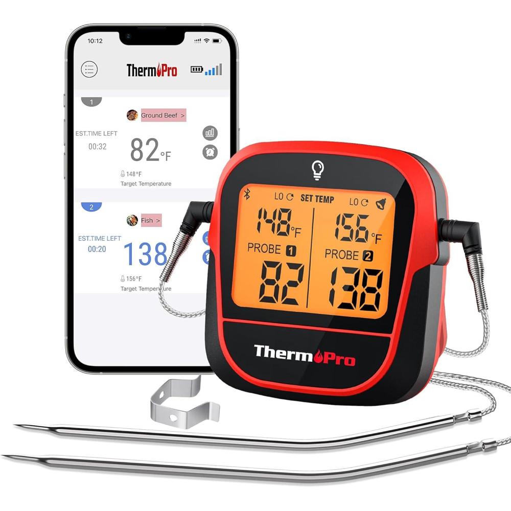 imageThermoPro 450ft Wireless Meat Thermometer Digital Bluetooth Meat Thermometer Wireless for Meat Steak Smoker Thermometer with Dual Meat Probe Cooking Food Thermometer for Grilling and Smoking