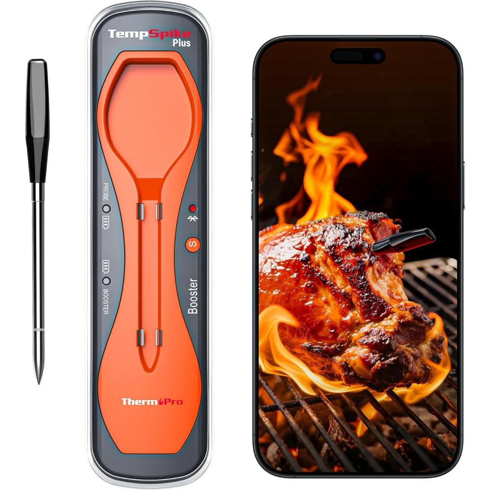 imageThermoPro 600FT Wireless Meat Thermometer with Upgraded UltraThin Probe Bluetooth Meat Thermometer Wireless for Outside Grill Smoker Thermometer for BBQ Oven Rotisserie Sous Vide TP970