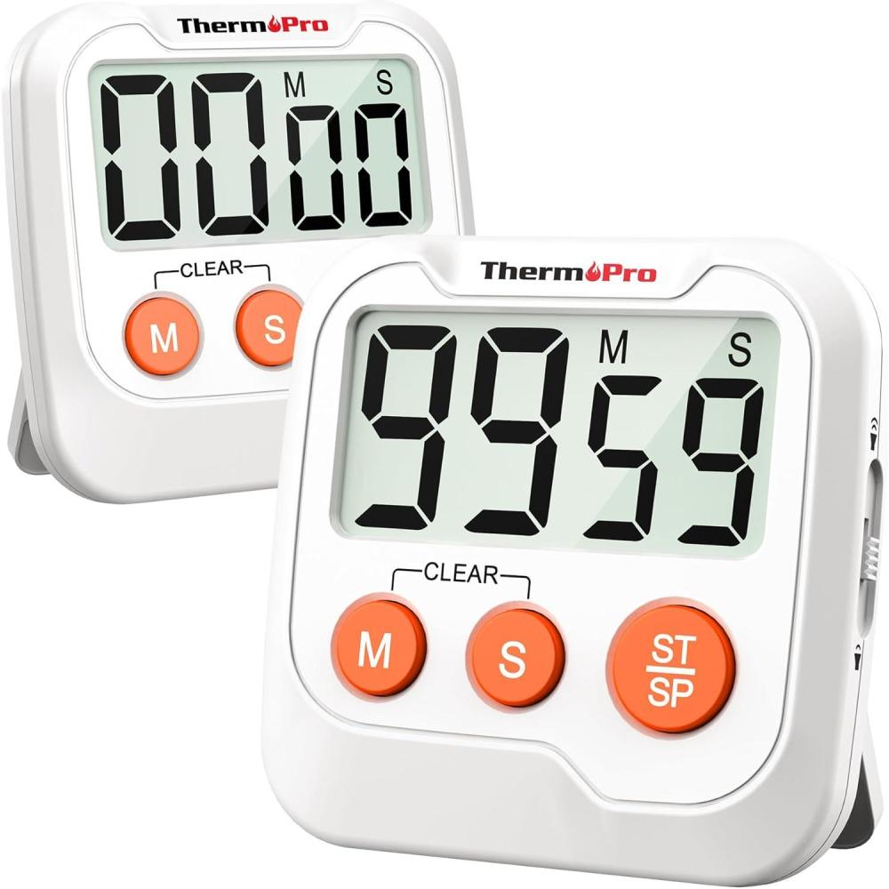 imageThermoPro 99Hour Digital Kitchen Timer with Strong Magnetic ampamp Stable Stand Classroom Timers with 3VolumeLevel StopwatchTimer with Large LED Display Digital Timers for Classroom Office ampamp GymWhite