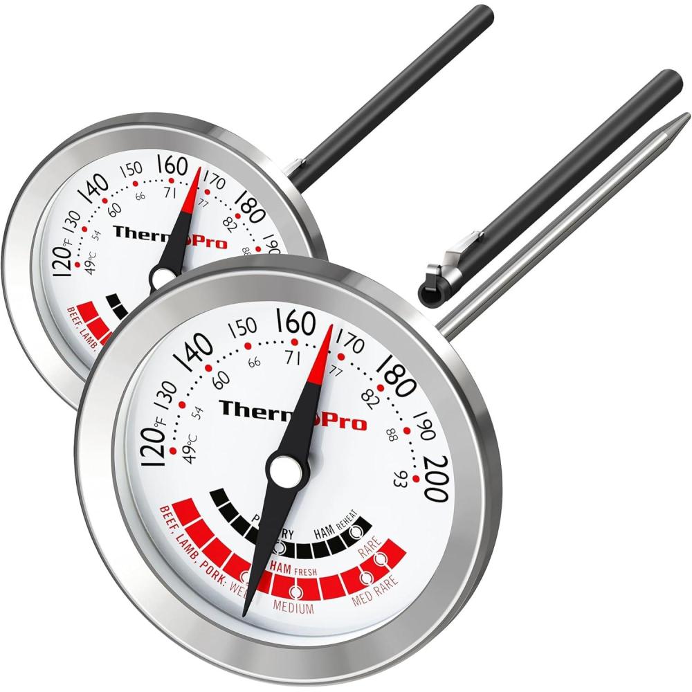 imageThermoPro APT200 Meat Thermometer for Cooking with ExtraLarge 2Inch Dial Analog Dial Food Cooking Thermometer with 51quot Stainless Steel Probe for Poultry Ham Pork Beef Candy Making Accessory2Pcs AnalogBig Screen