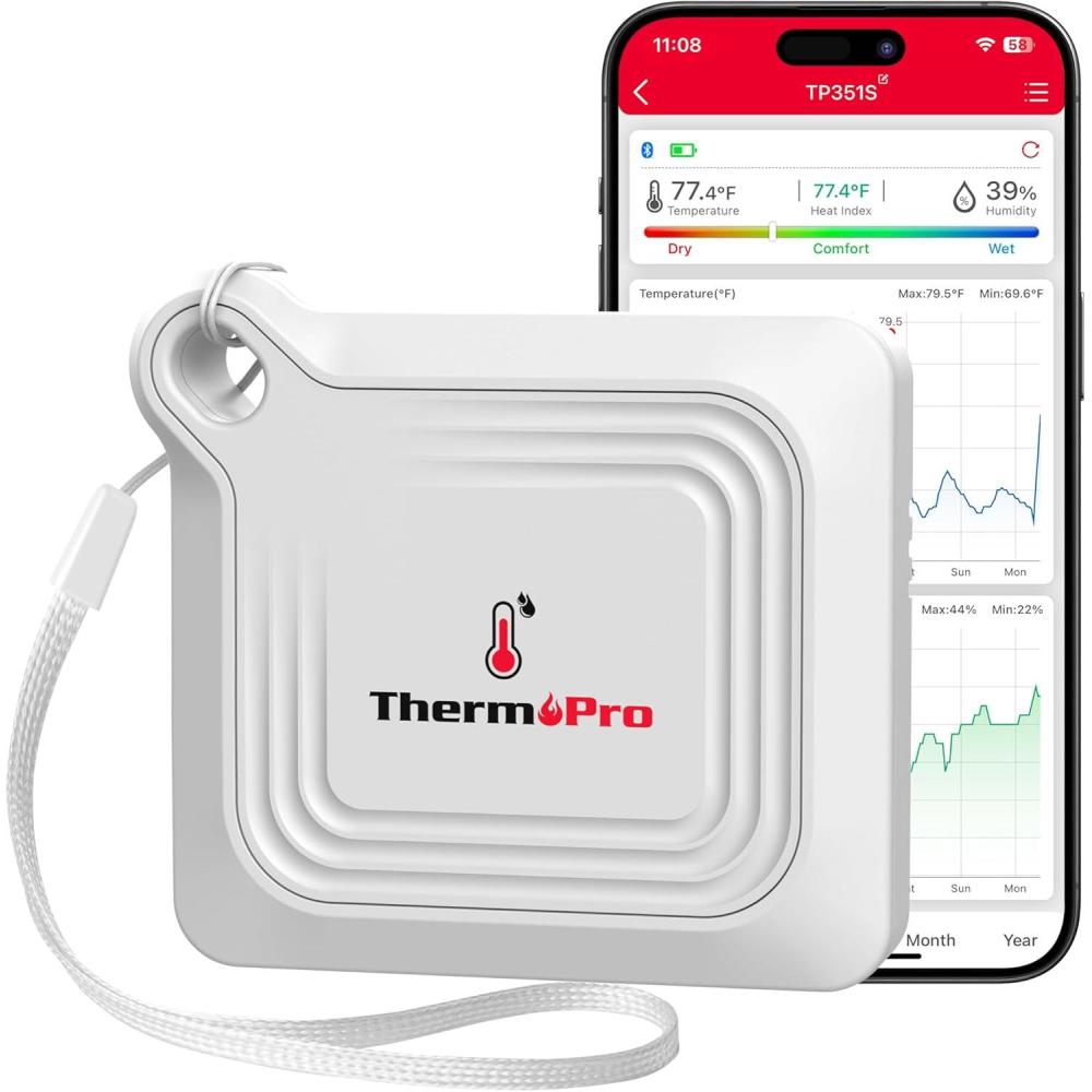 imageThermoPro Bluetooth Thermometer Hygrometer 260FT Range Temperature Sensor Greenhouse Thermometer Remote App Control Temperature and Humidity Monitor with 2Year Data Logging Export TP3511