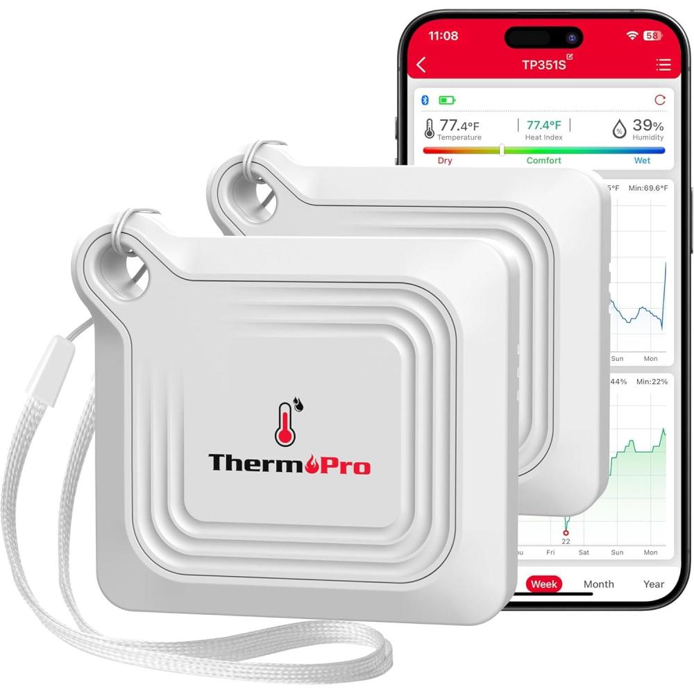 imageThermoPro Bluetooth Thermometer Hygrometer 260FT Range Temperature Sensor Greenhouse Thermometer Remote App Control Temperature and Humidity Monitor with 2Year Data Logging Export TP3512