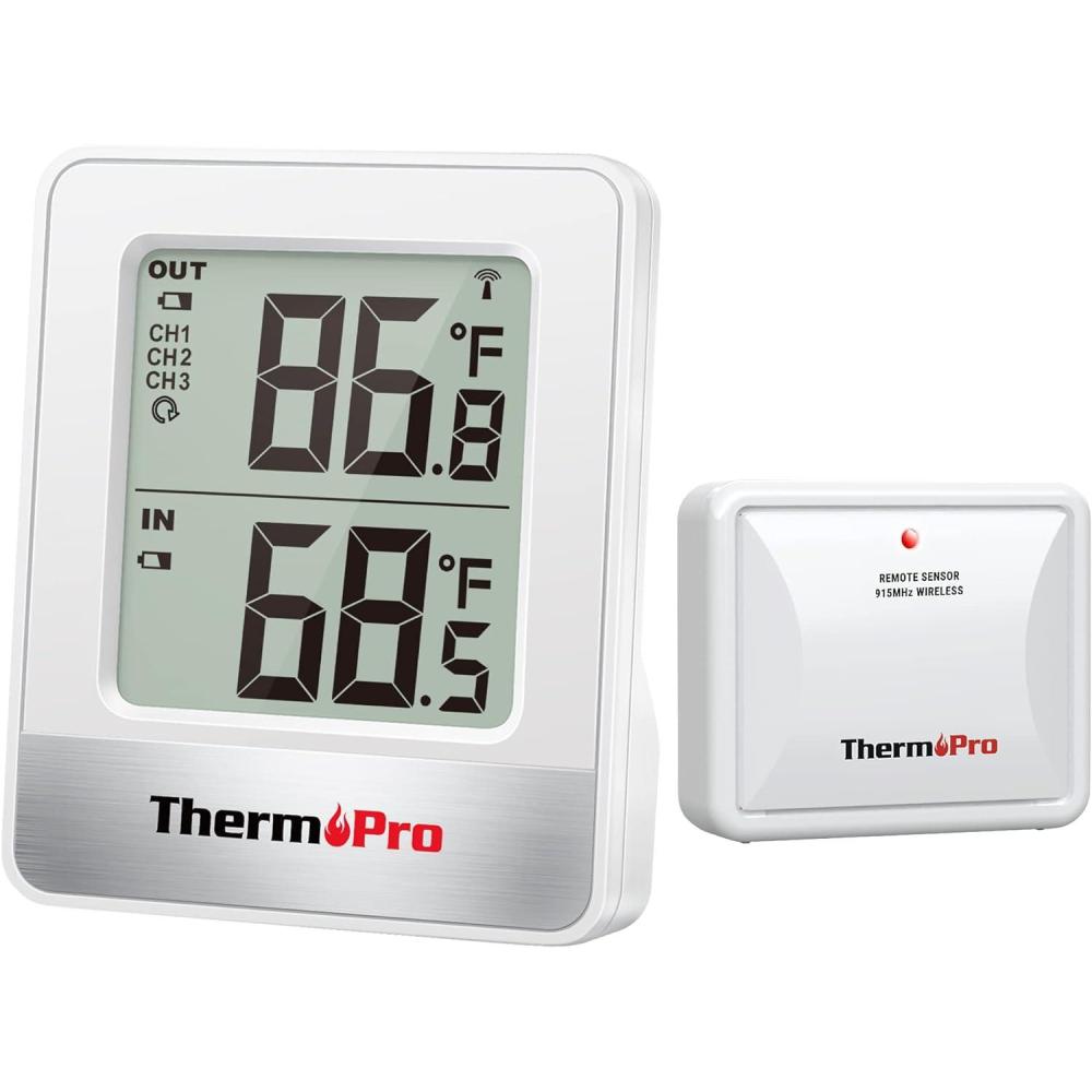 imageThermoPro Indoor Outdoor Thermometer Wireless 500FT Outside Greenhouse Thermometer with Temperature Sensor Outdoor Thermometers for Patio Reptile House Home Baby Room Temperature Monitor