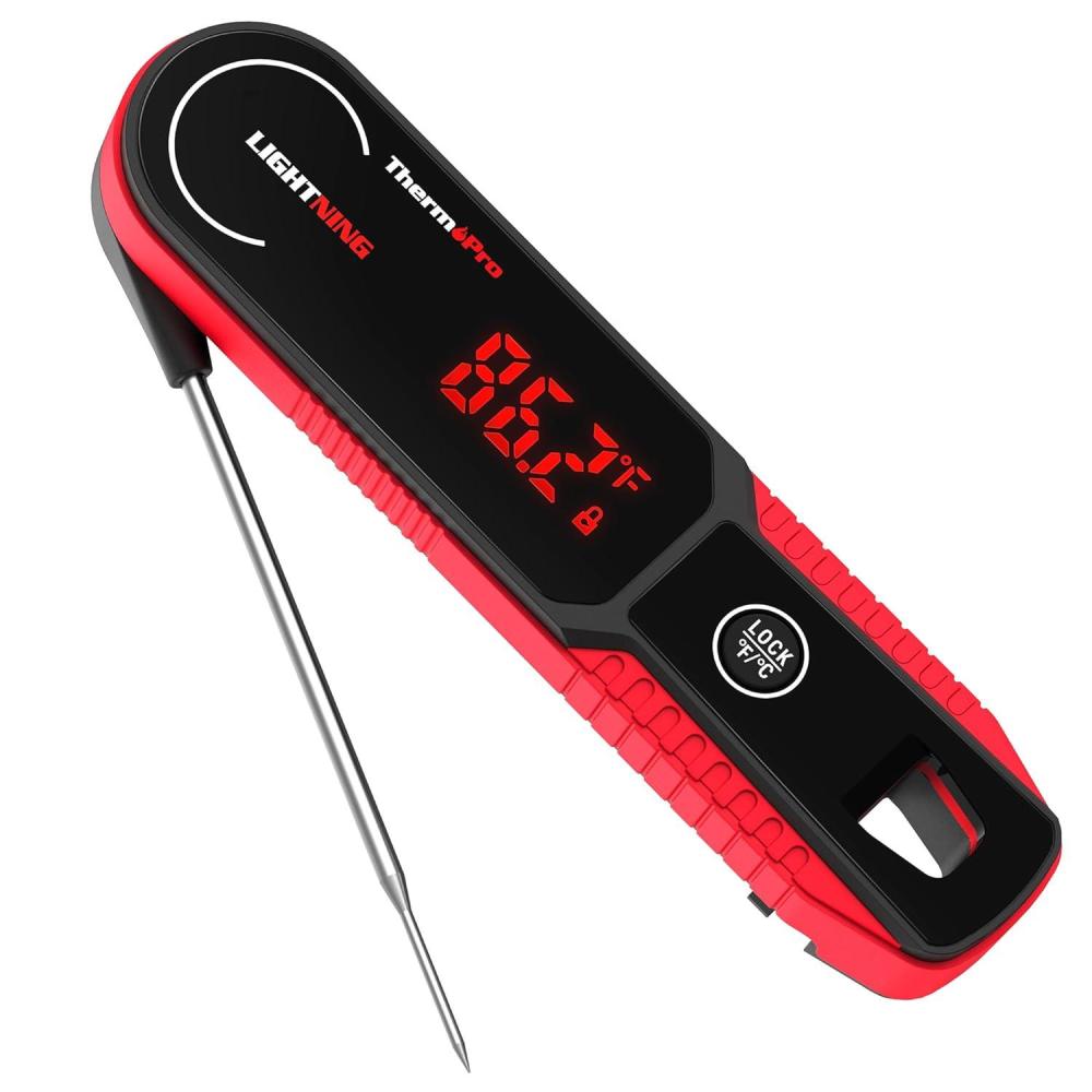 imageThermoPro Lightning 1Second Instant Read Meat Thermometer Kitchen Food Thermometer with Auto WakeSleep180 Rotating Display Waterproof Cooking Thermometer for Oil Deep Fry Smoker BBQ GrillRed