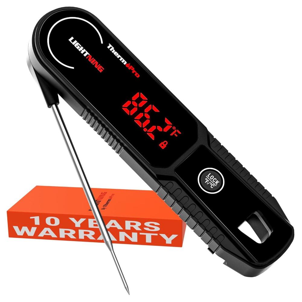 imageThermoPro Lightning 1Second Instant Read Meat Thermometer Kitchen Food Thermometer with Auto WakeSleep180 Rotating Display Waterproof Cooking Thermometer for Oil Deep Fry Smoker BBQ GrillBlack