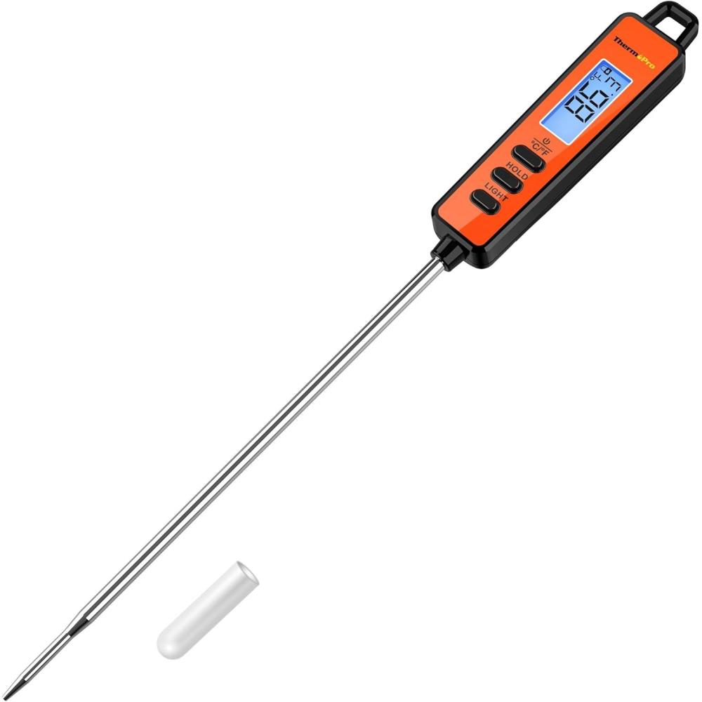 imageThermoPro TP01A Digital Meat Thermometer for Cooking Candle Liquid Deep Frying Oil Candy Kitchen Food Instant Read Thermometer with Super Long Probe Backlit Lock FunctionOrange
