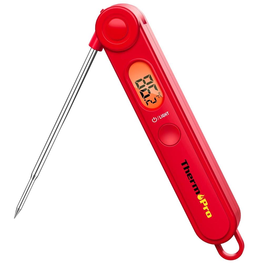 imageThermoPro TP03B Digital Meat Thermometer for Cooking Instant Read Thermometer with Backlight Kitchen Food Thermometer for Grill Smoker BBQ Oil Deep Fry Candy Bread Coffee with Popup Meat ProbeBright Red