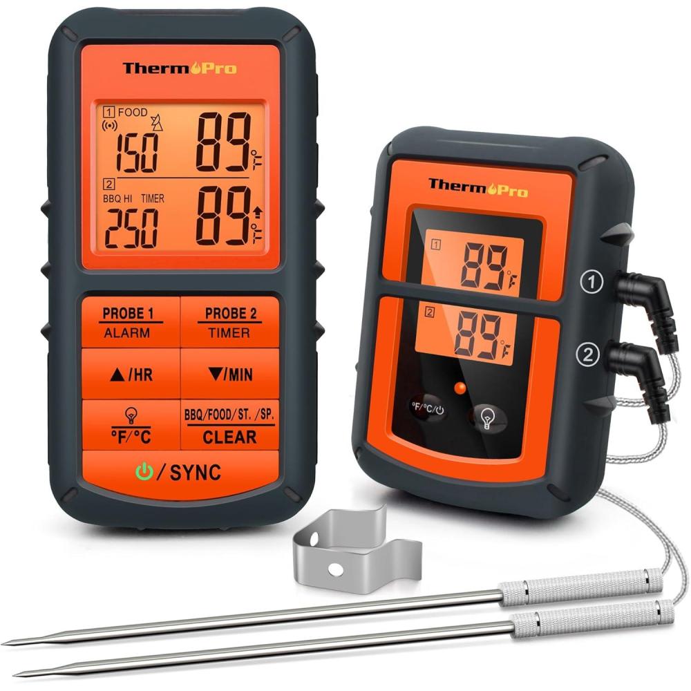 imageThermoPro TP08 500FT Wireless Meat Thermometer for Grilling Smoker BBQ Grill Oven Thermometer with Dual Probe Kitchen Cooking Food Thermometer